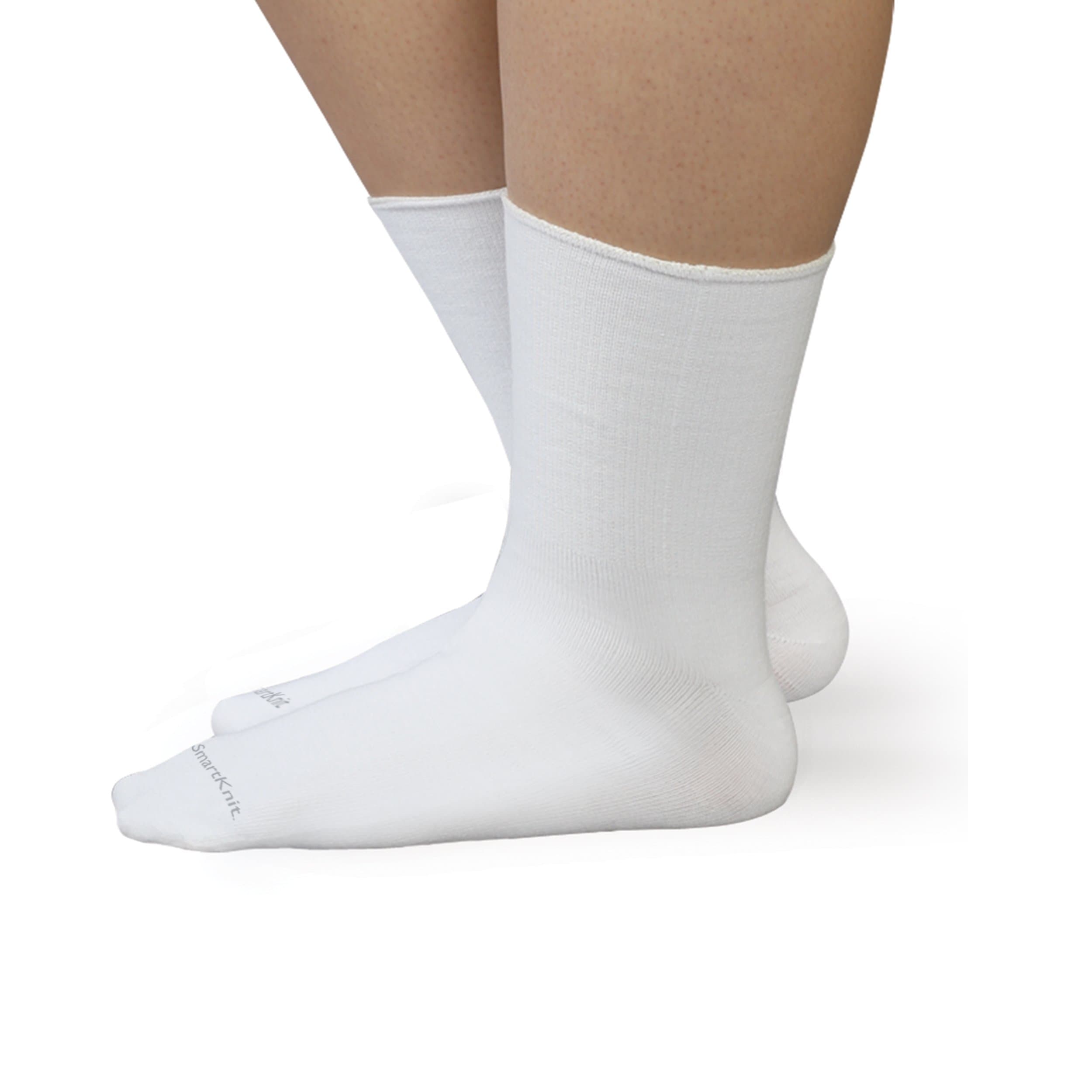 Ease SmartKnit Seamless Wide Crew Socks for Diabetes, Arthritis, or Sensitive Feet (White, Small)