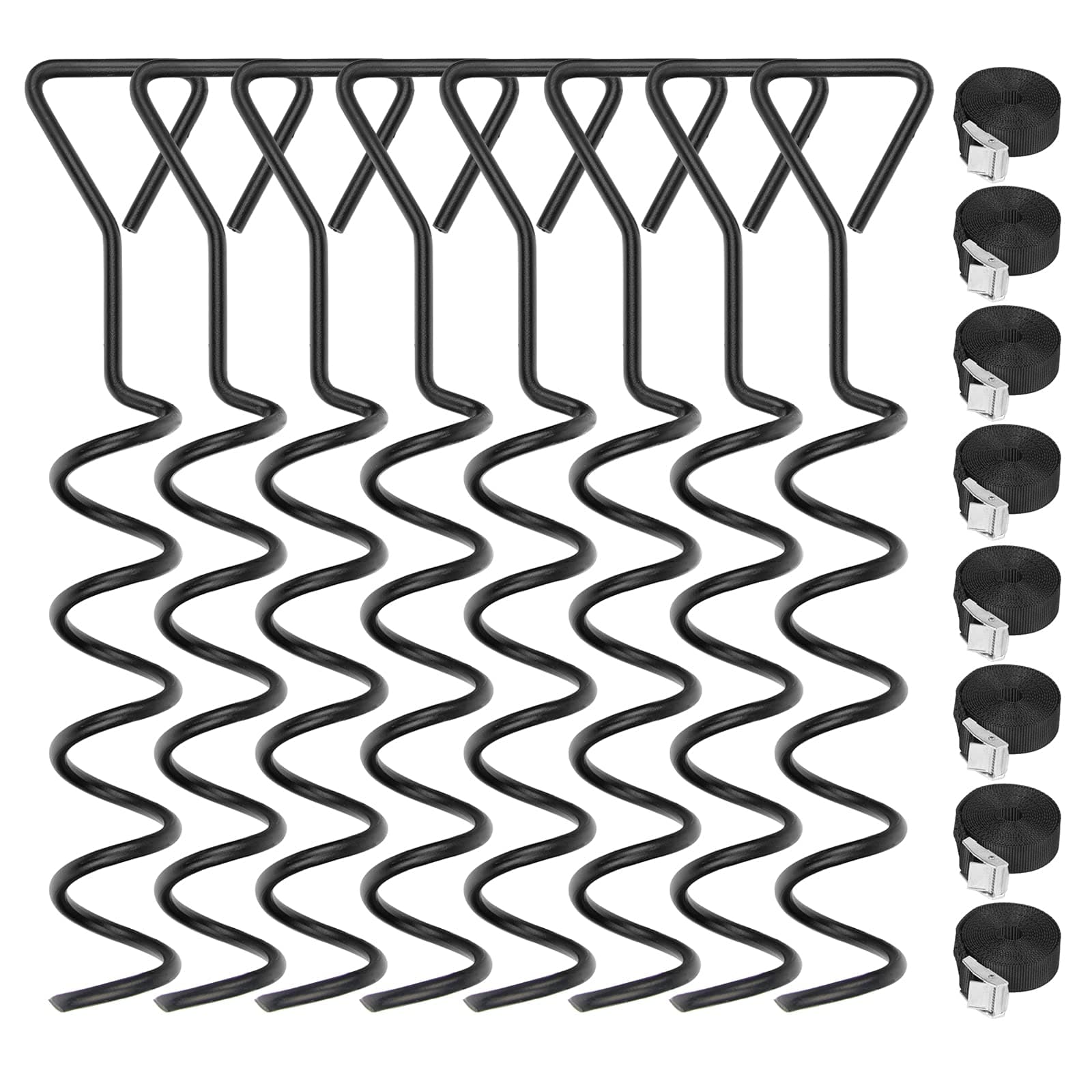 Trampoline Stake Anchor Corkscrew Shape Steel Stakes Anchor Kit Spiral Ground Anchors Trampoline Part 8 Pack (Black)