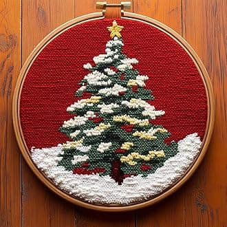 DIY Punch Needle Kits for Beginners Christmas Tree with Red with Hoop Embroidery Punch Needle Starter Craft Set Easy for Adults and Children Festival Gift and Decoration 20x20cm-3