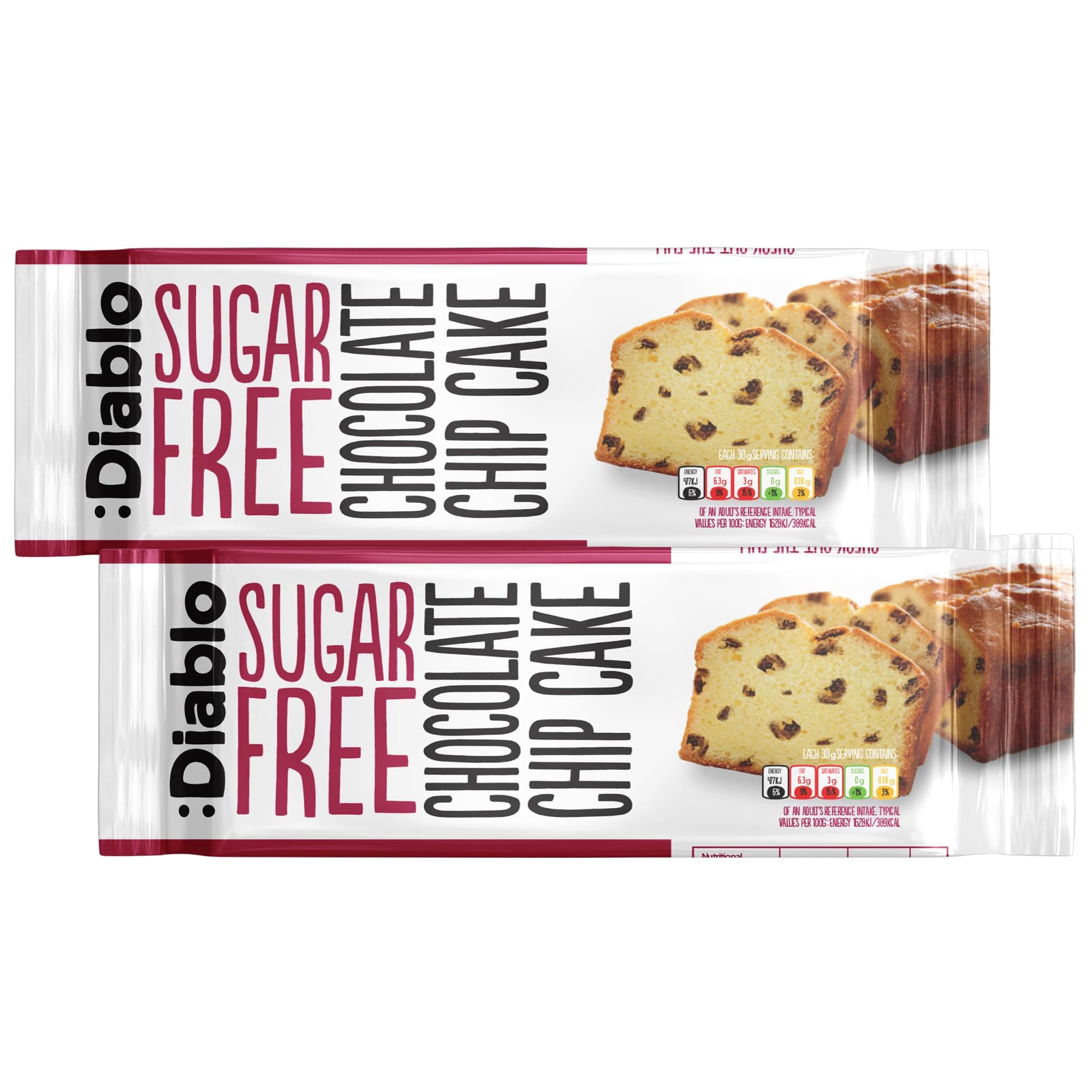 Diablo Sugar Free Chocolate Chip Cake – Healthy Snacks Sweet Treat, Cakes & Desserts for All, Ideal for Snack Time, Tea & Party Treat, Halal & Kosher Approved – 200g (Pack of 2)