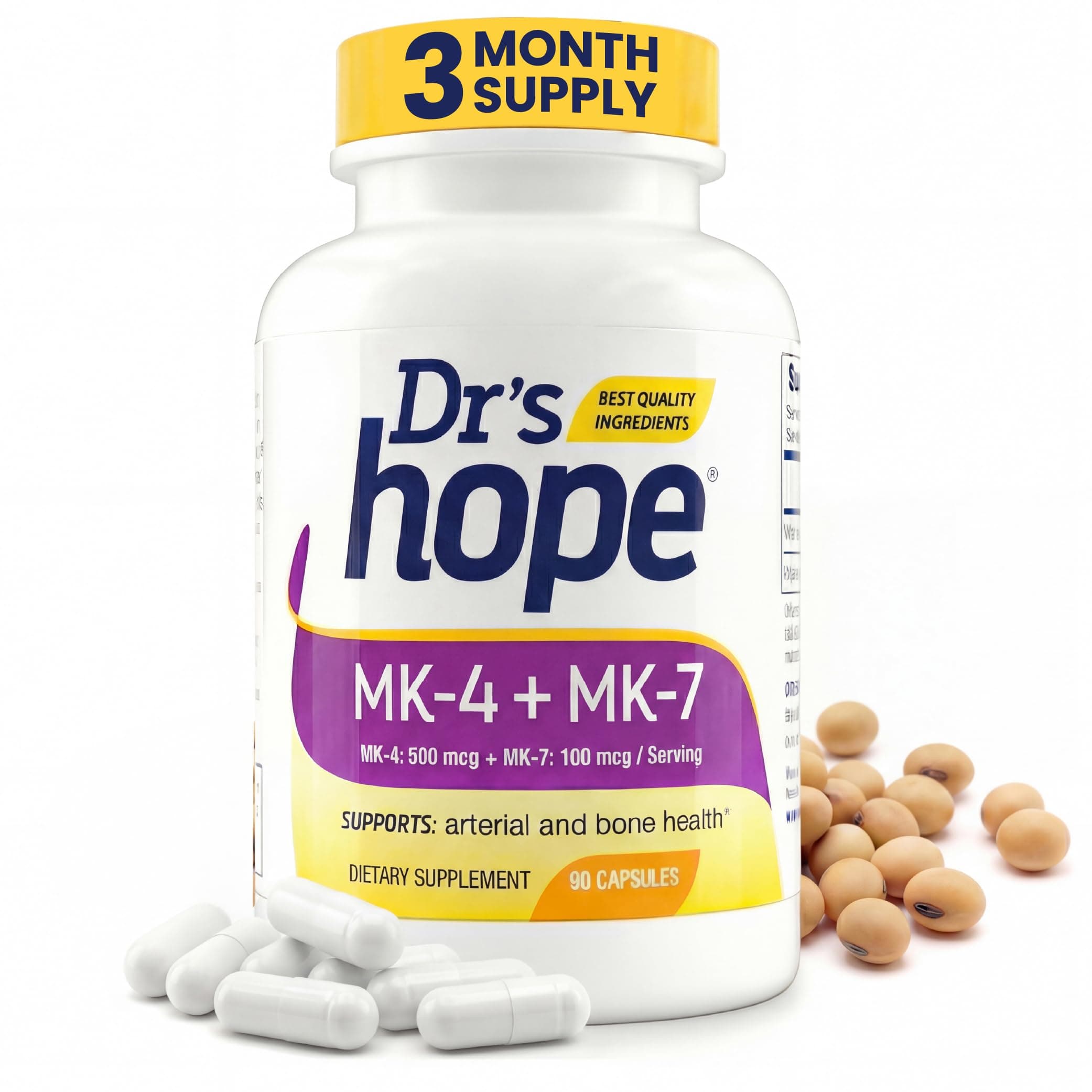 Vitamin K2 MK4 (Menaquinone-4) 500 mcg + MK7 (Menaquinone-7) 100 mcg - Supports Cardiovascular Skeletal and Circulatory Health - Non-GMO, Gluten Free, Vegan - Made in USA - 90 Veggie Caps