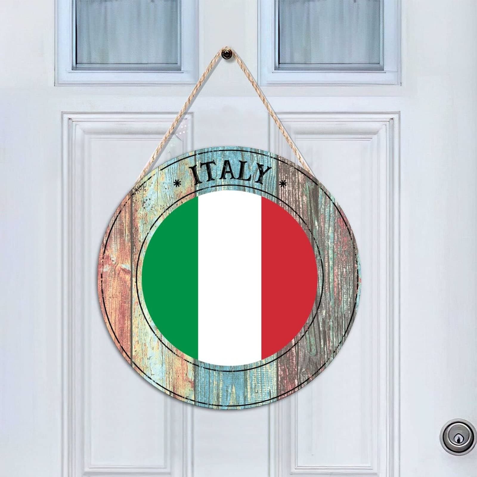 Cheyan Wooden Sign Italy Wood Sign for Front Door Decoration Hanging Farmhouse Porch Outdoor Decor Round Wood, 10"x10", Italy Wall Art