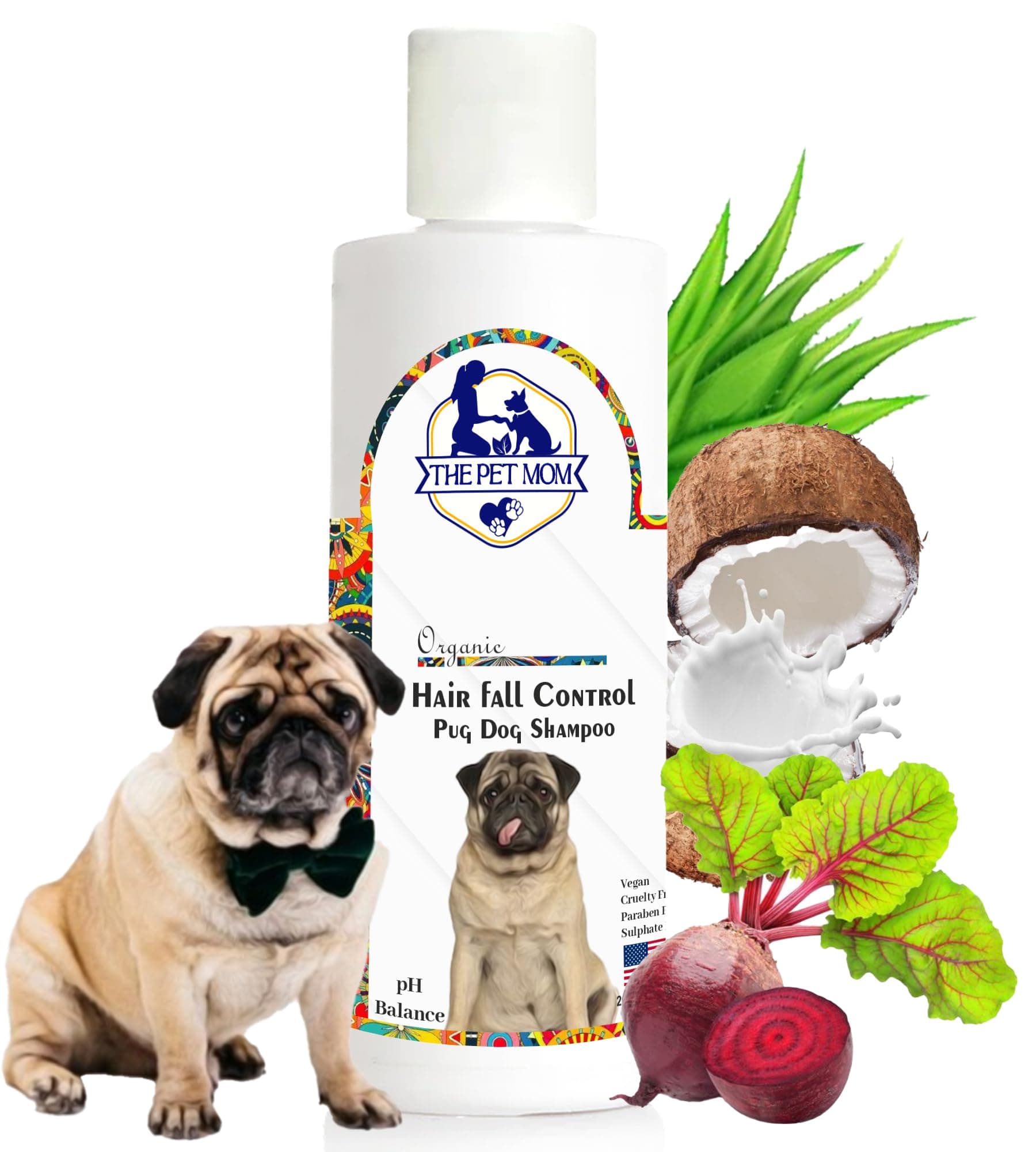 Pug Dog Shampoo Hair Fall Control –Help in Hair Shed Control, Strengthening Coat & Reduces Hair Fall, Soft, Cleans & Conditions | Dog Hair De-Shedding Cleanser for All Dog Breed – 200Ml