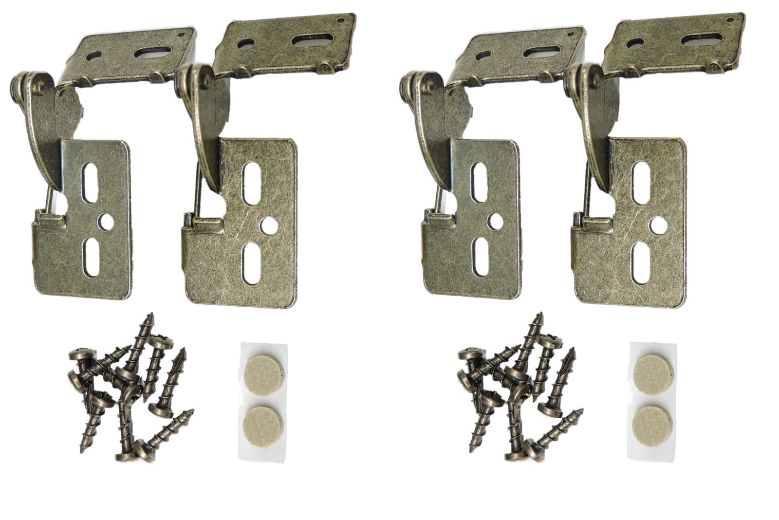 4 YOUNGDALE #5 Antique Brass 5/16 Overlay 5/8-1" Thick Door Concealed Snap Close Cabinet Hinges Frameless Framed Face Bumpers Screws Easy Simple Installation Table Saw Plunge Router Notch Embedded