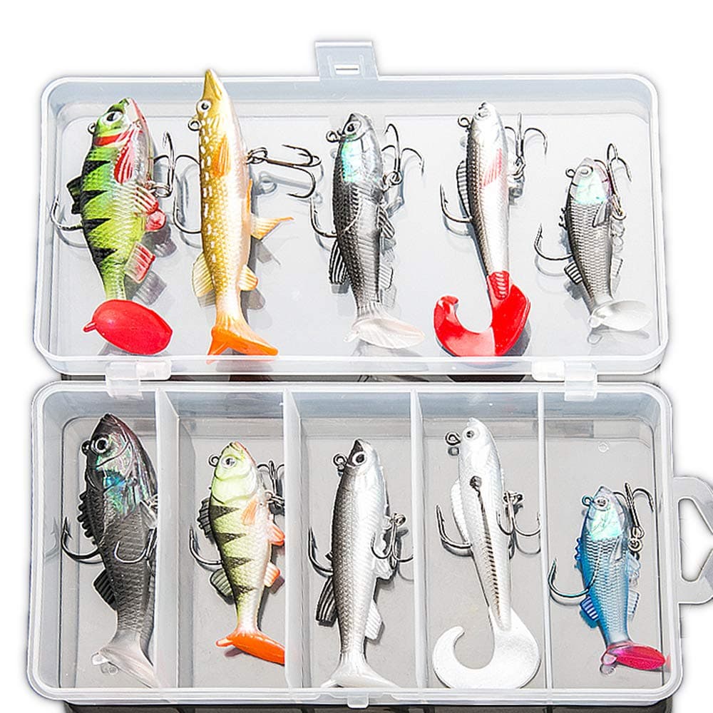 Soft Fishing Lures Kit, Fishing Lures Baits Tackle Set for Freshwater Trout Bass Salmon-Include Vivid Spinner Baits, Artificial Silicone Bass Baits With Box