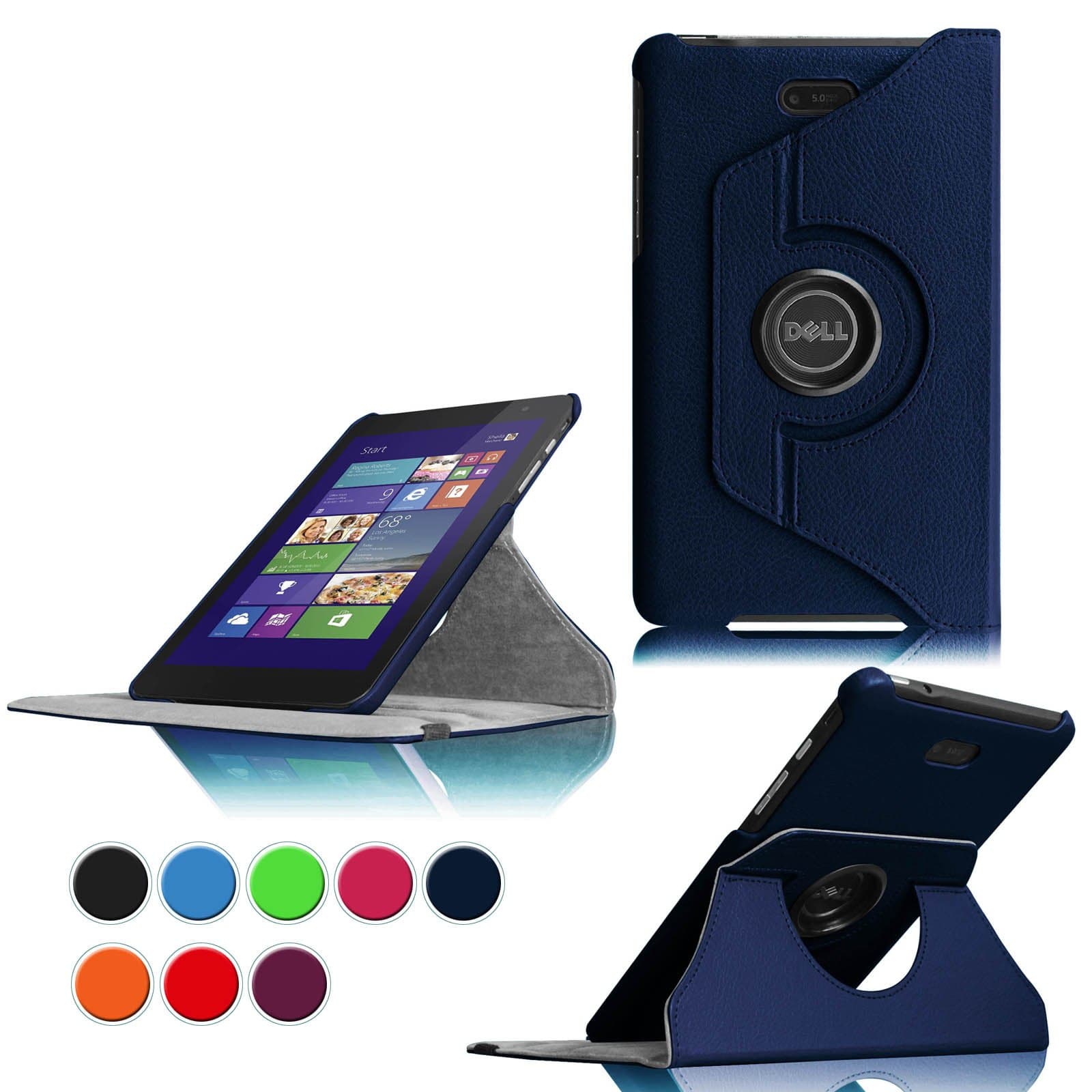 Intellishop Online (NAVY) 360 Rotating Leather Stand Case Cover for Dell Venue 8 Pro Windows 8.1 Tablet / 2014 New Dell Venue 8 Android Tablet