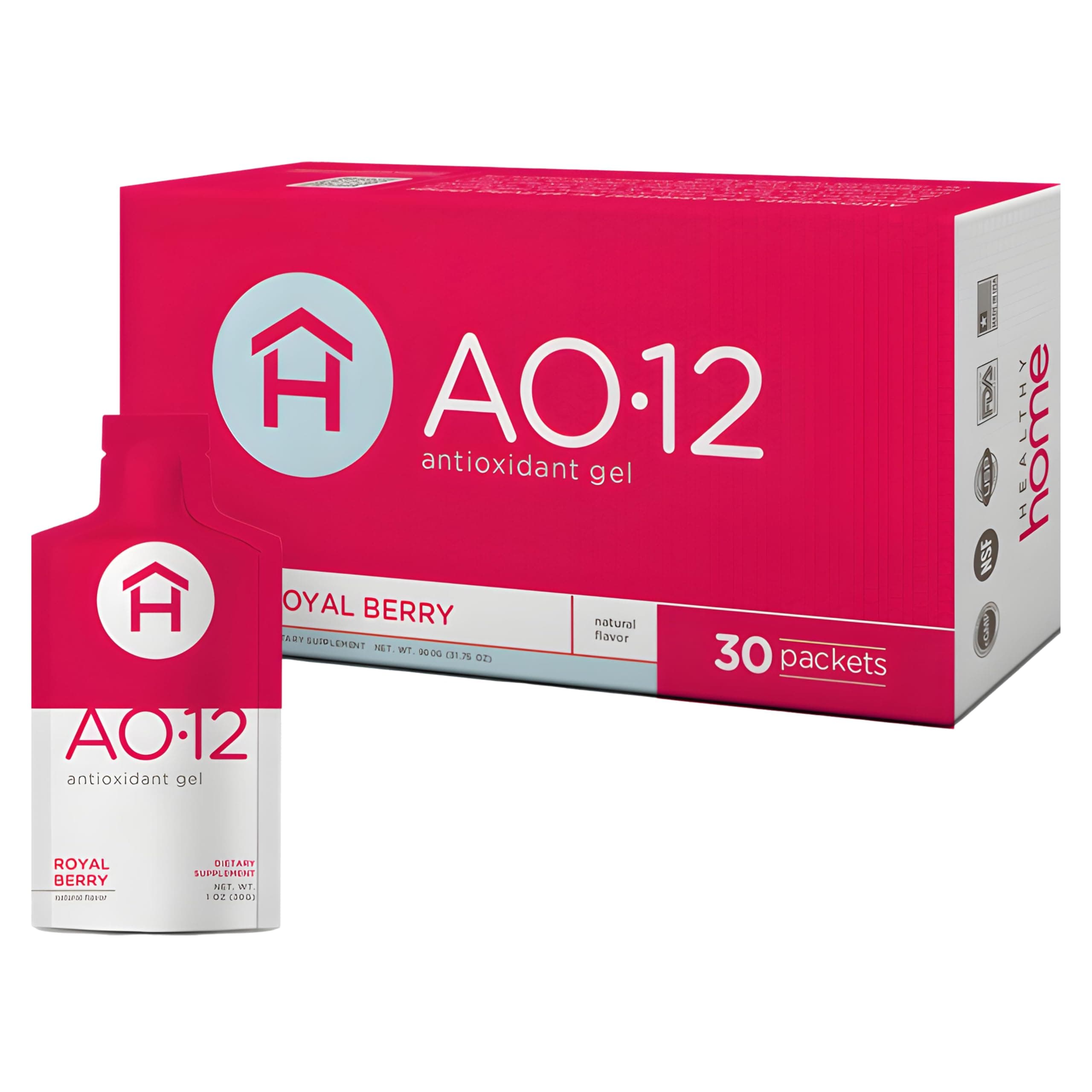 AO•12 Antioxidant Supplement Gel - 30 Packets - Royal Berry Flavor - Immune Support & Anti-Aging - Counter Nutrient-deficient Diets - Free Radical Defense (Royal Berry, 1 Box)