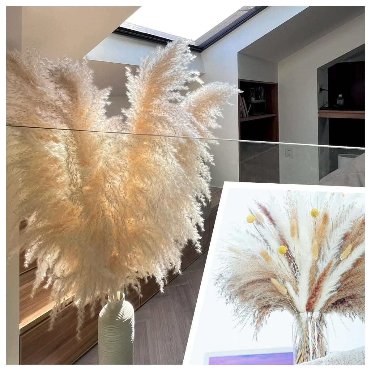 100PCS 17in Pampas Grass Decor + 10PCS 40in Tall Pampas Grass