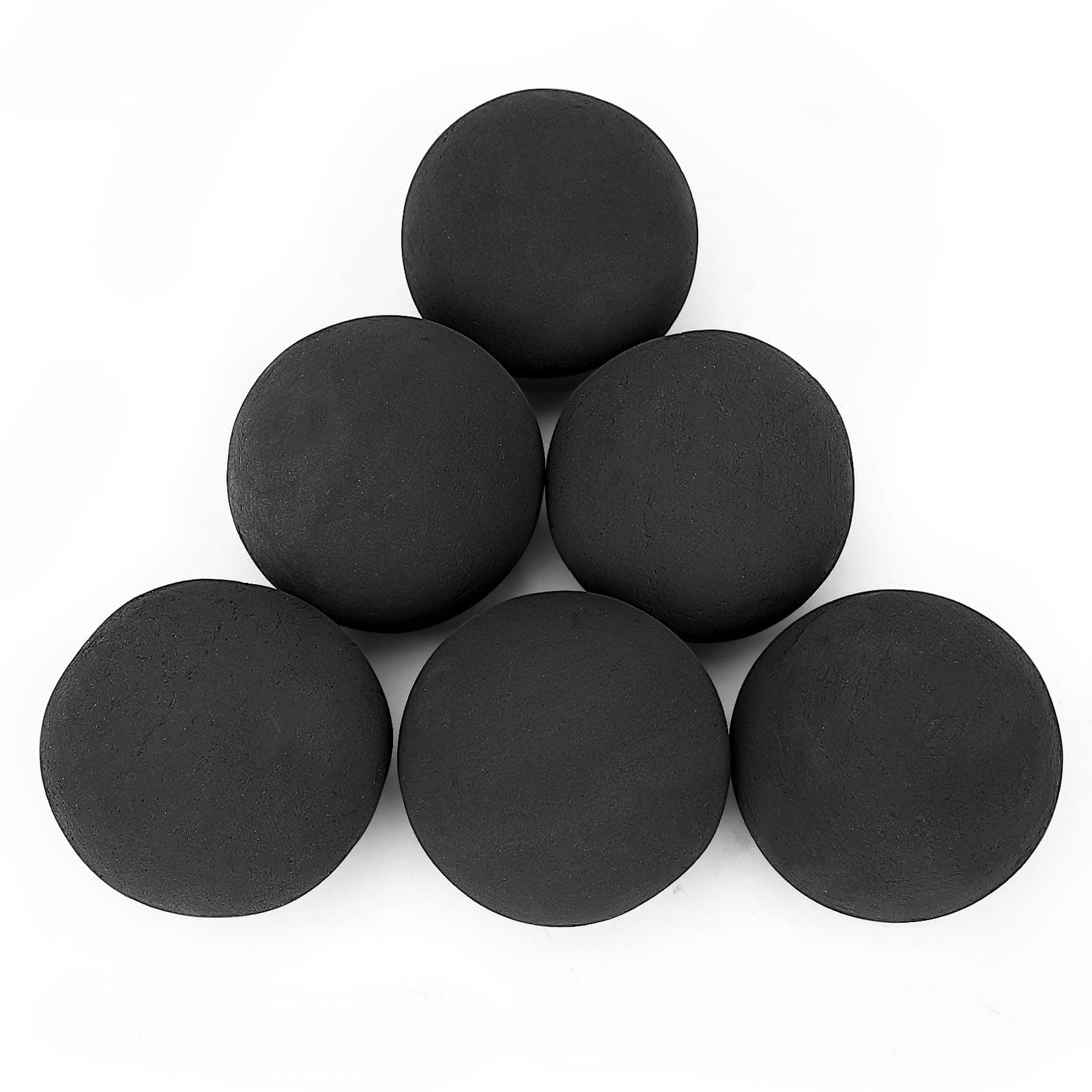 Ceramic Fire Balls, 5 Inch Set of 6 Fire Stones for Indoor & Outdoor Fire Pits or Gas Fireplaces, Reusable Decorative Landscaping and Fireplaces Accessories, Black