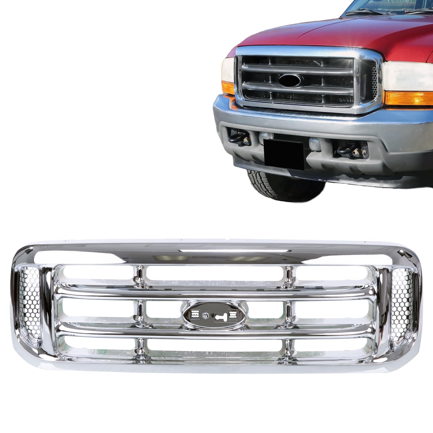 New Front Grille Grill Chrome 1999-2004 Fits FORD F250 F350 Super Duty | 2000-2005 FORD Excursion F81Z8200 FO1200417