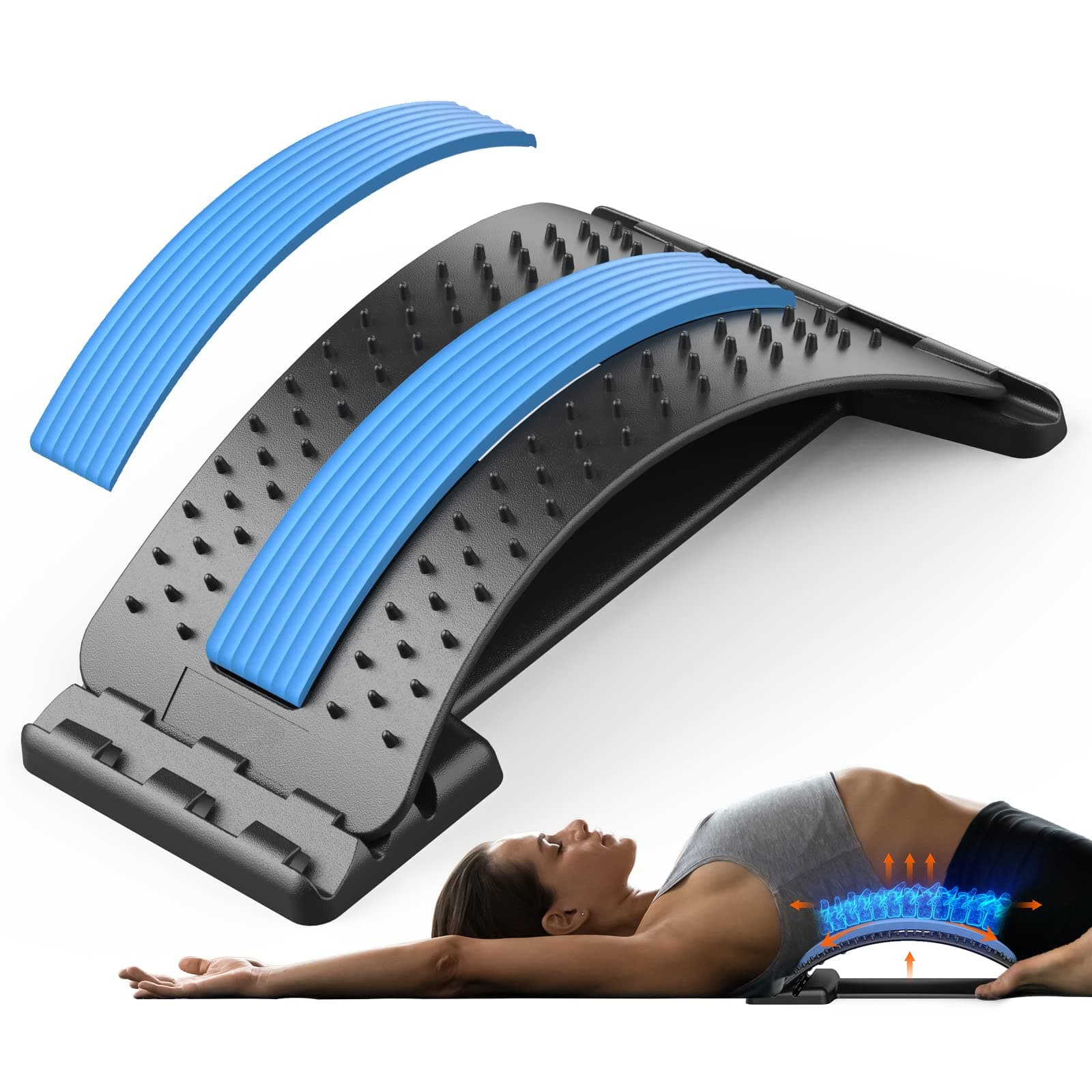 Pain Relief Back Stretcher Multi-Level Backcracker Lower Back Pain Relief Lumbar Support Spine Board for Bed Chair Car with Massager