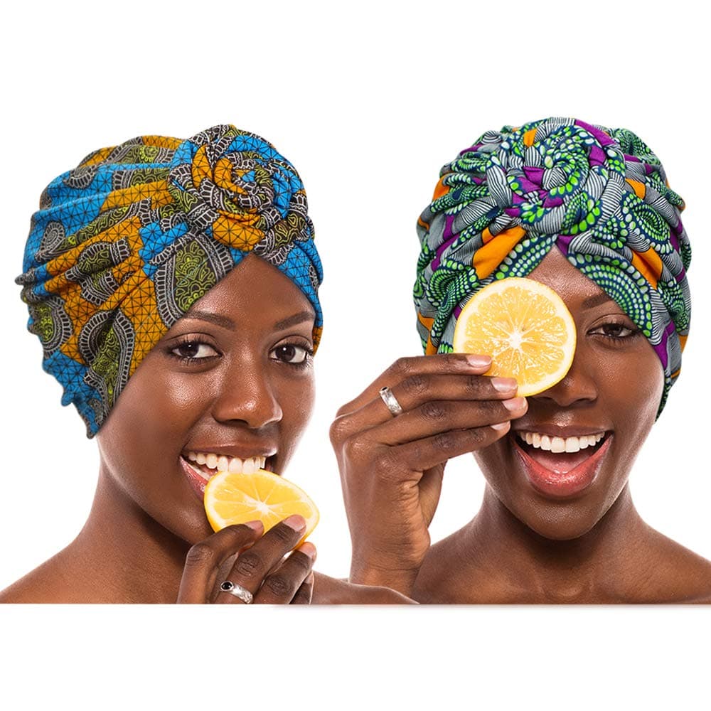 Samserot 2 Pieces Women Knotted Turban Cap, Twist Head Wrap Beanie Perfect for Long/Short Hair, Group 1