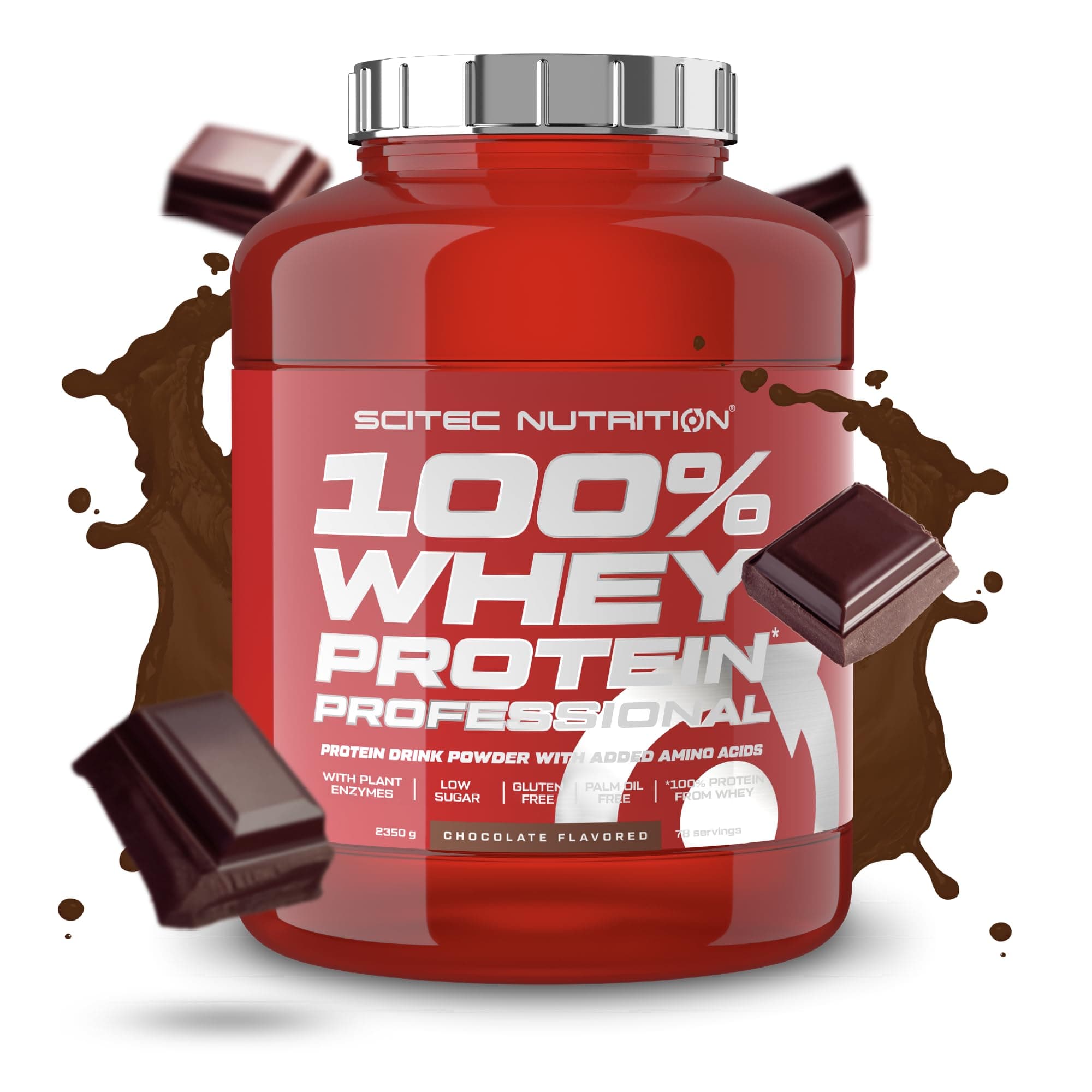 100% Whey Protein Professional – Enhanced with Extra Amino Acids & Digestive Enzymes – Gluten-Free – Palm Oil Free, 2.35 kg, Chocolate