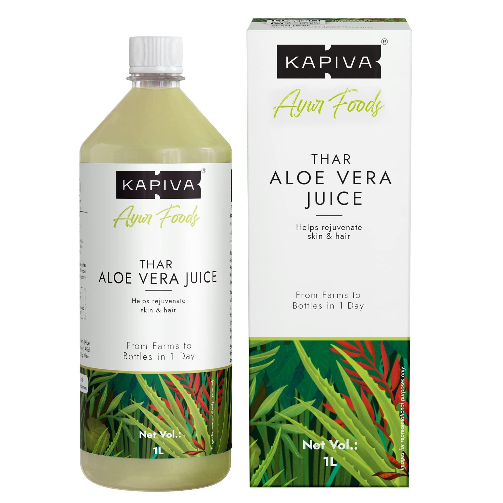 Thar Aloe Vera Juice (With Pulp) | Rejuvenates Skin And Hair | Natural Juice Made Within 4 Hours Of Harvesting | No Added Sugar, 1L