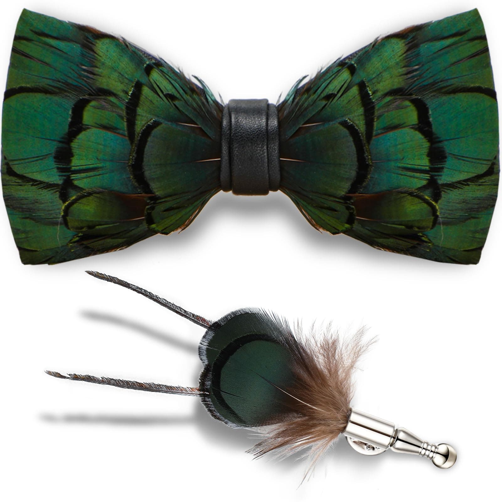 Feather Bow Ties for Men Handmade Pre Tied Bow Tie and Brooch Sets with Gift Box for Wedding Dating