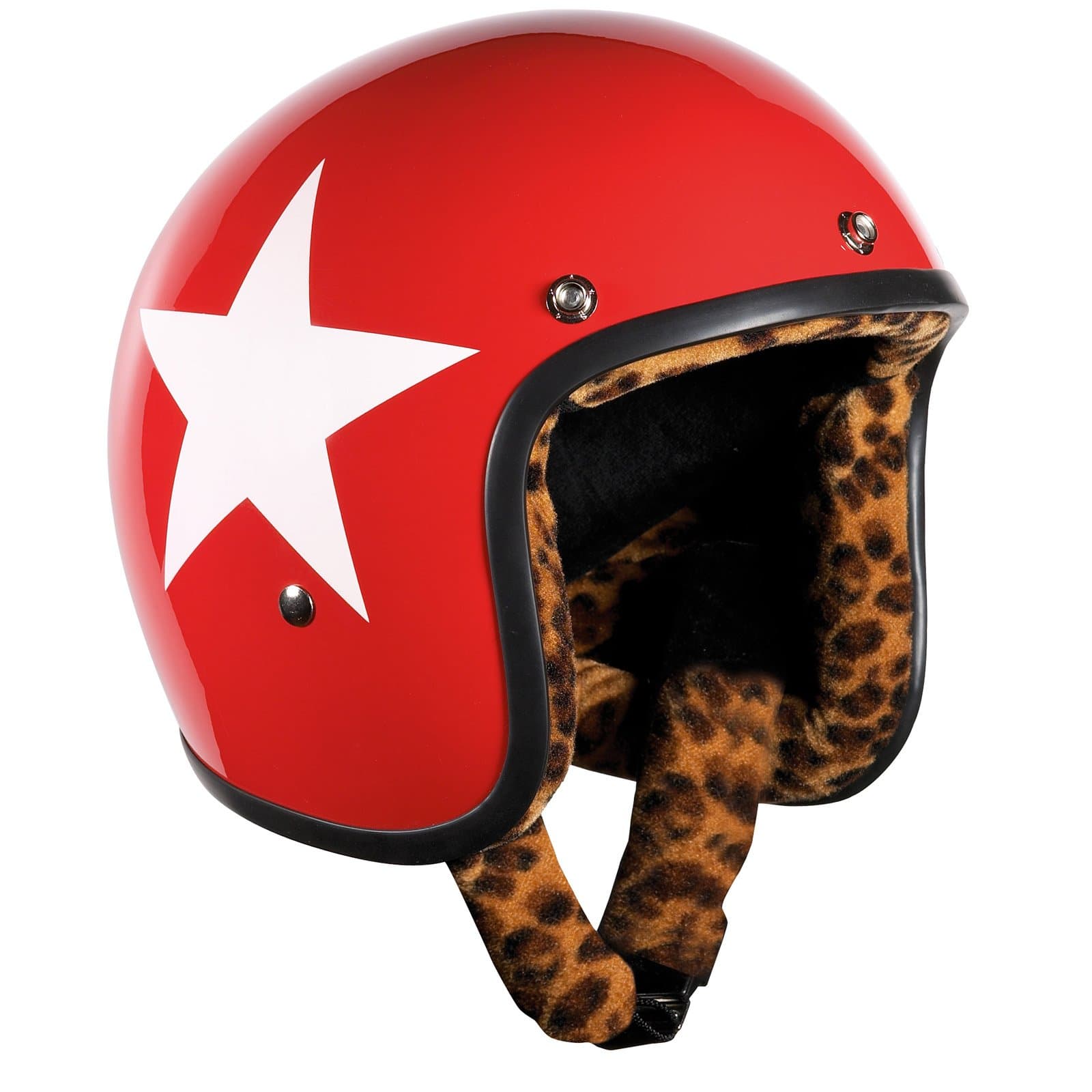 Bandit Star Red Leo Jet Helmet - Red Leopard Print Motorcycle Helmet, Color:Red;Size:XXL(63cm)
