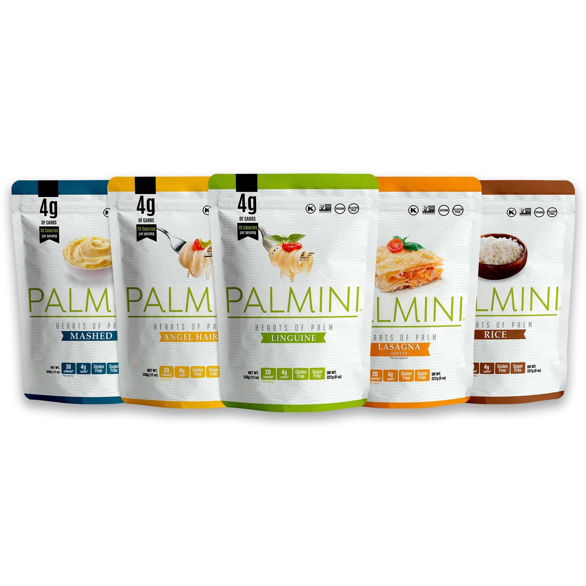 NEW! Palmini Pouch VARIETY PACK | Linguine | Angel Hair | Lasagna | Rice | Mashed | 4g of Carbs | As Seen On Shark Tank | Gluten Free (12 Ounce)