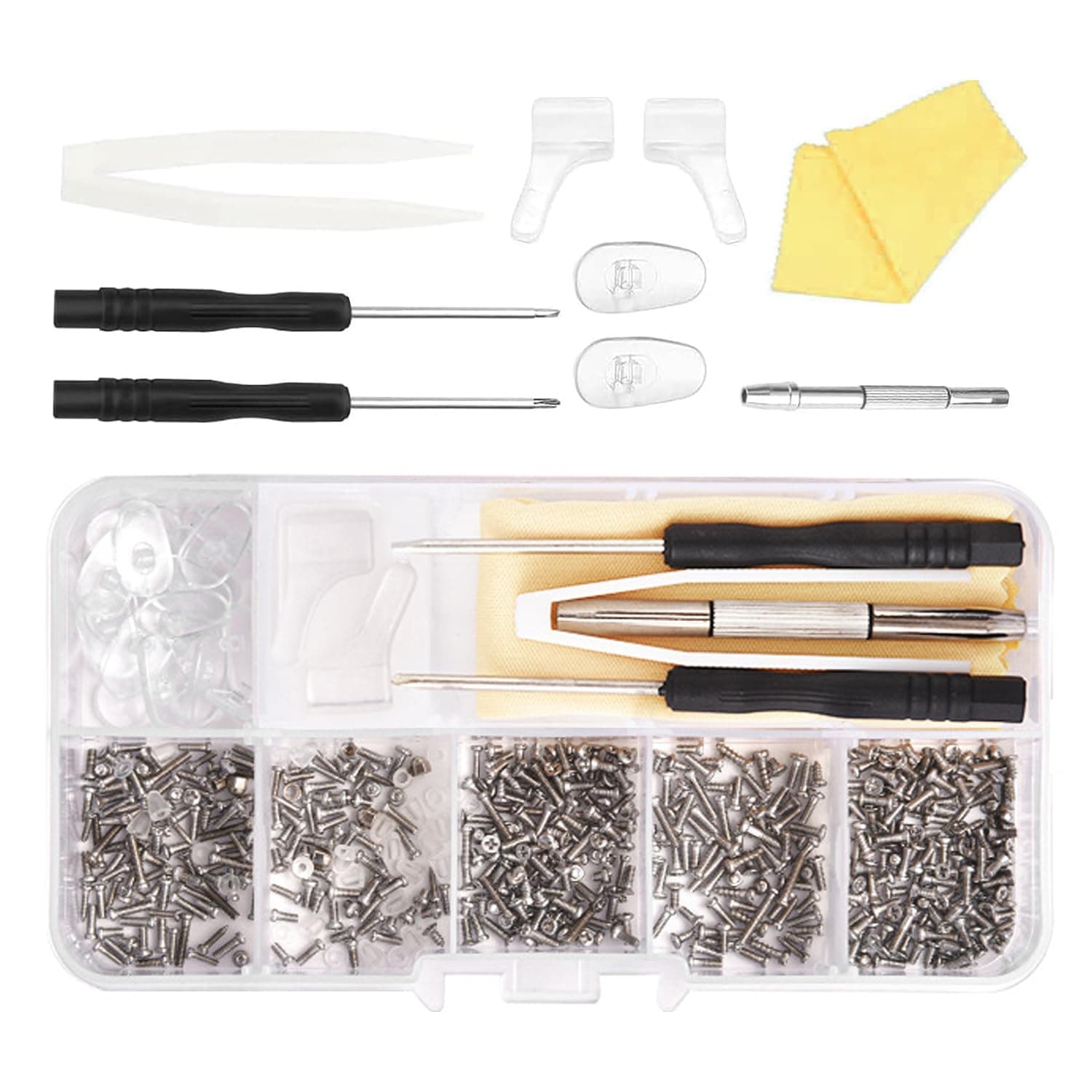 500PCS Glasses Repair Kit - Complete Eyeglass & Sunglass Fixing Set with Screws, Nose Pads, Tools for Quick Repairs - Ideal for Durable Repairs