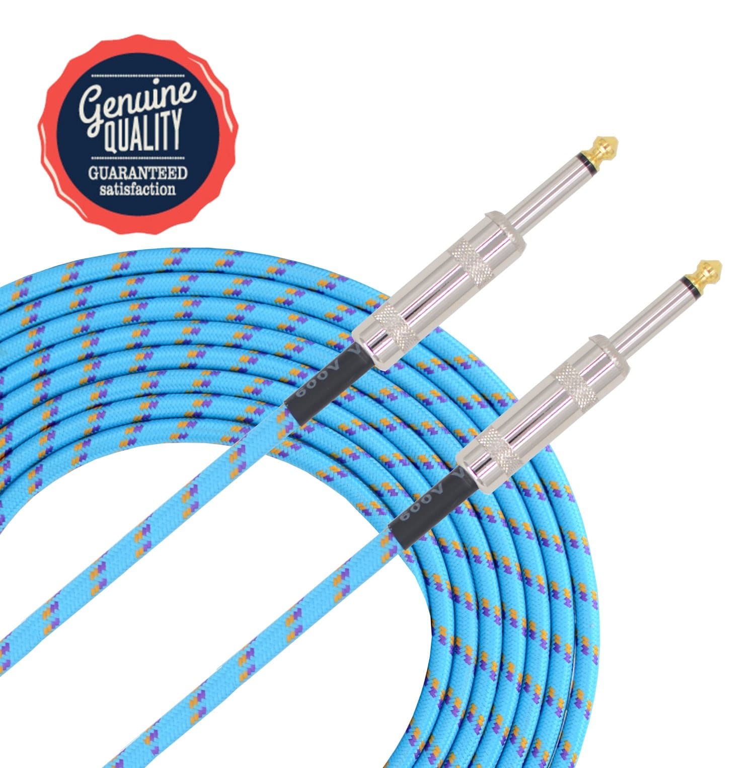Sonobono Professional Noiseless Music Instrument Cable 1/4-Inch Straight with Braided Tweed Woven Jacket for Guitar, Bass Guitar, AMP, and Keyboard (6m/20 Feet, Sky Blue)