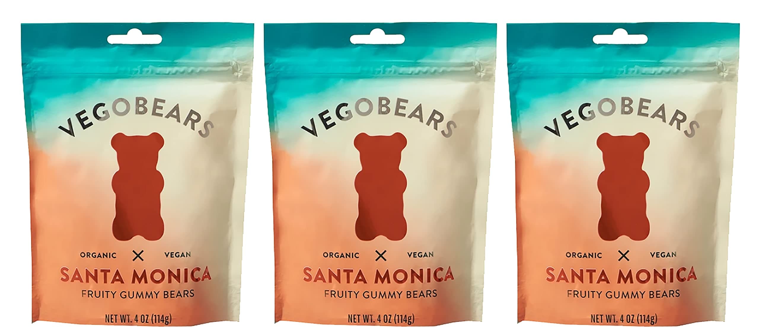 Candy People VegoBears Santa Monica Vegan Gummy Bears Organic Gummy Bears, Non-GMO, Banana, Pineapple, & Strawberry Gummies 4 Ounce (3 Pack)