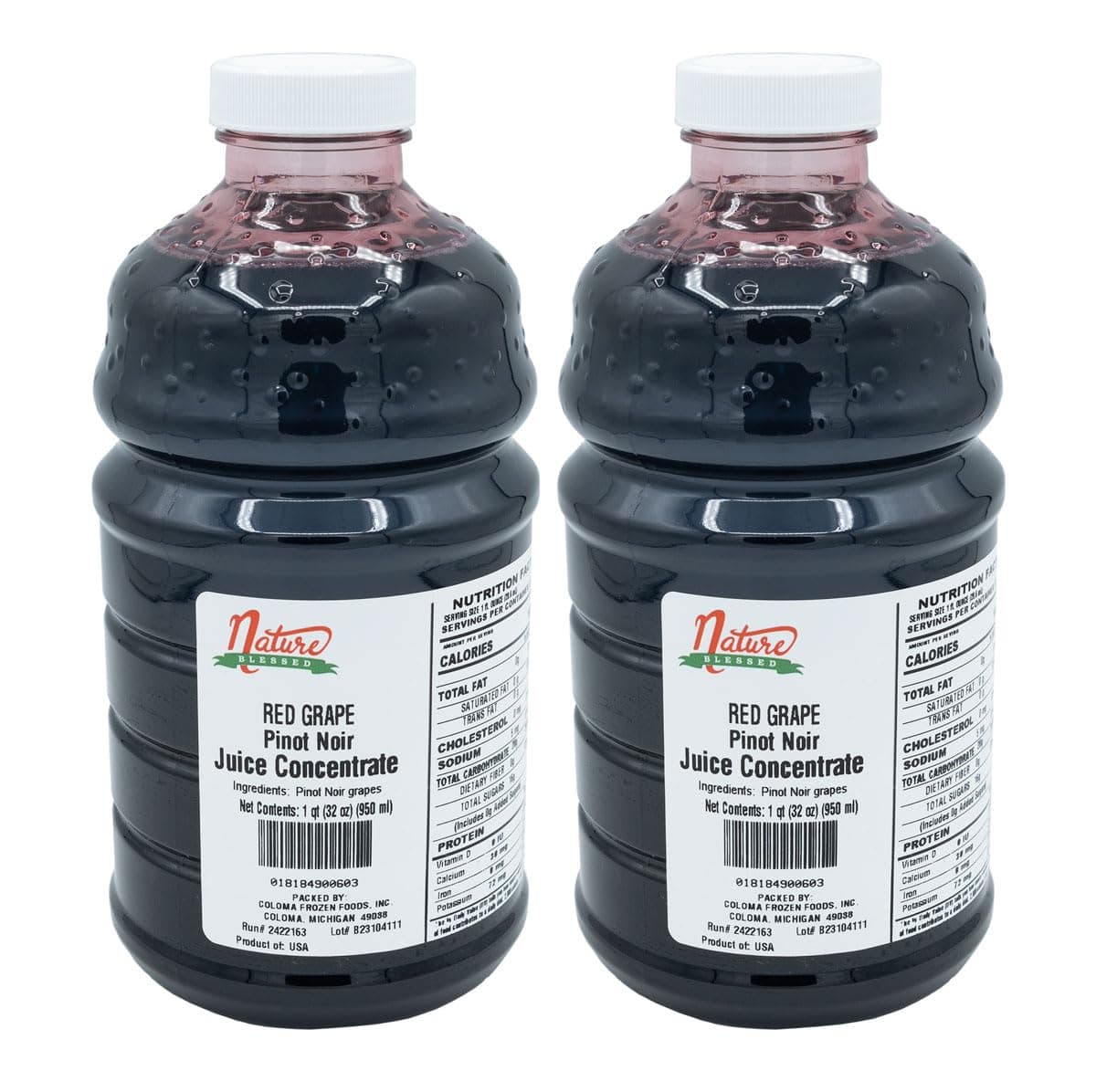 Nature Blessed 100% Pure Pinot Noir Red Grape Fruit Juice Concentrate - 2- Quarts (2/32 fl oz. bottles), Ideal for Home Vintners or Brewers, Wine Enthusiasts