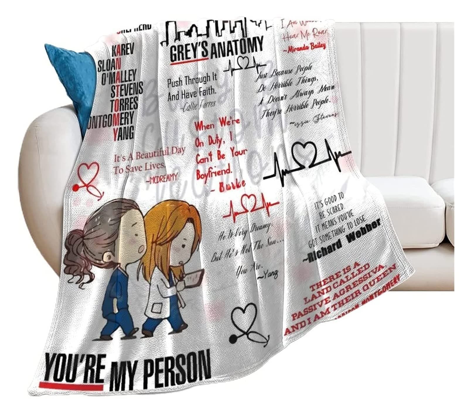 JQAM Greys Anatomy Fleece Blanket,Soft Throw Blanket for Bed Couch Sofa Chair Dorm,Plus Velvet Office Blankets for Kids Adults (Size : 100 * 150cm)