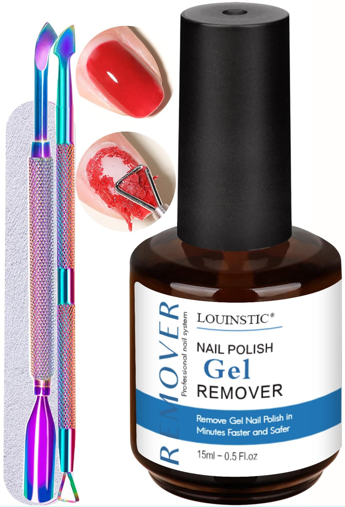 Gel Nail Polish Remover-1PC Professional Gel Remover Kit contains 2 Manicure Tools and 1 Nail File, No Need to Soak or Wrap, Easy & Quick to Remove Nail Polish at Home, Easy to Use