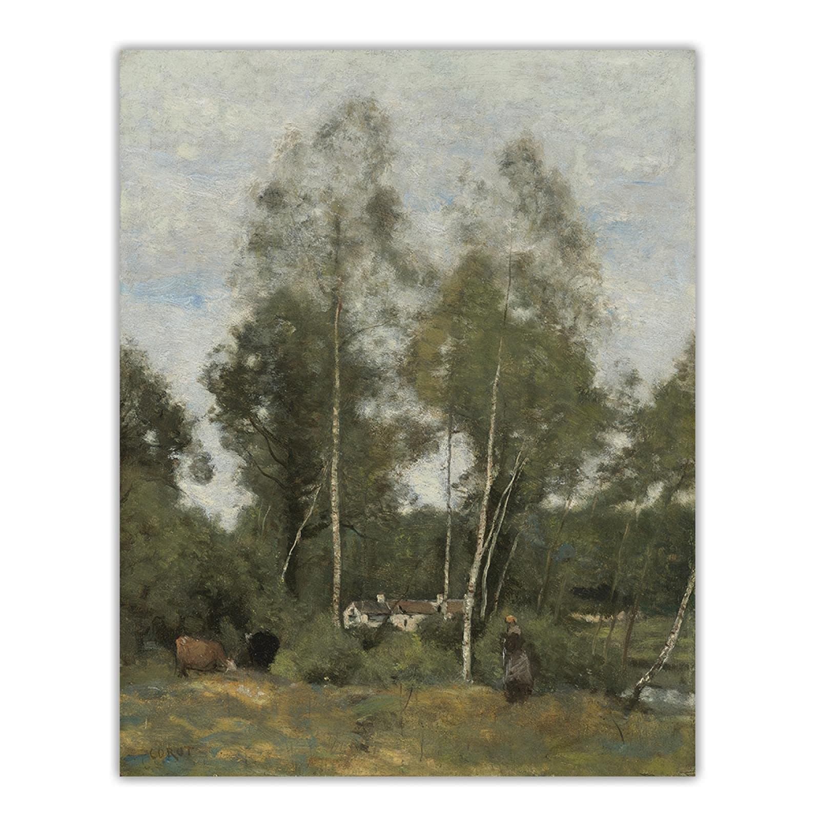 Jean Baptiste Camille Corot "At The Evaux, Near Chàteau-Thierry"Famous Painting Canvas Prints Artwork Picture Home Decor 20x25cm Frameless