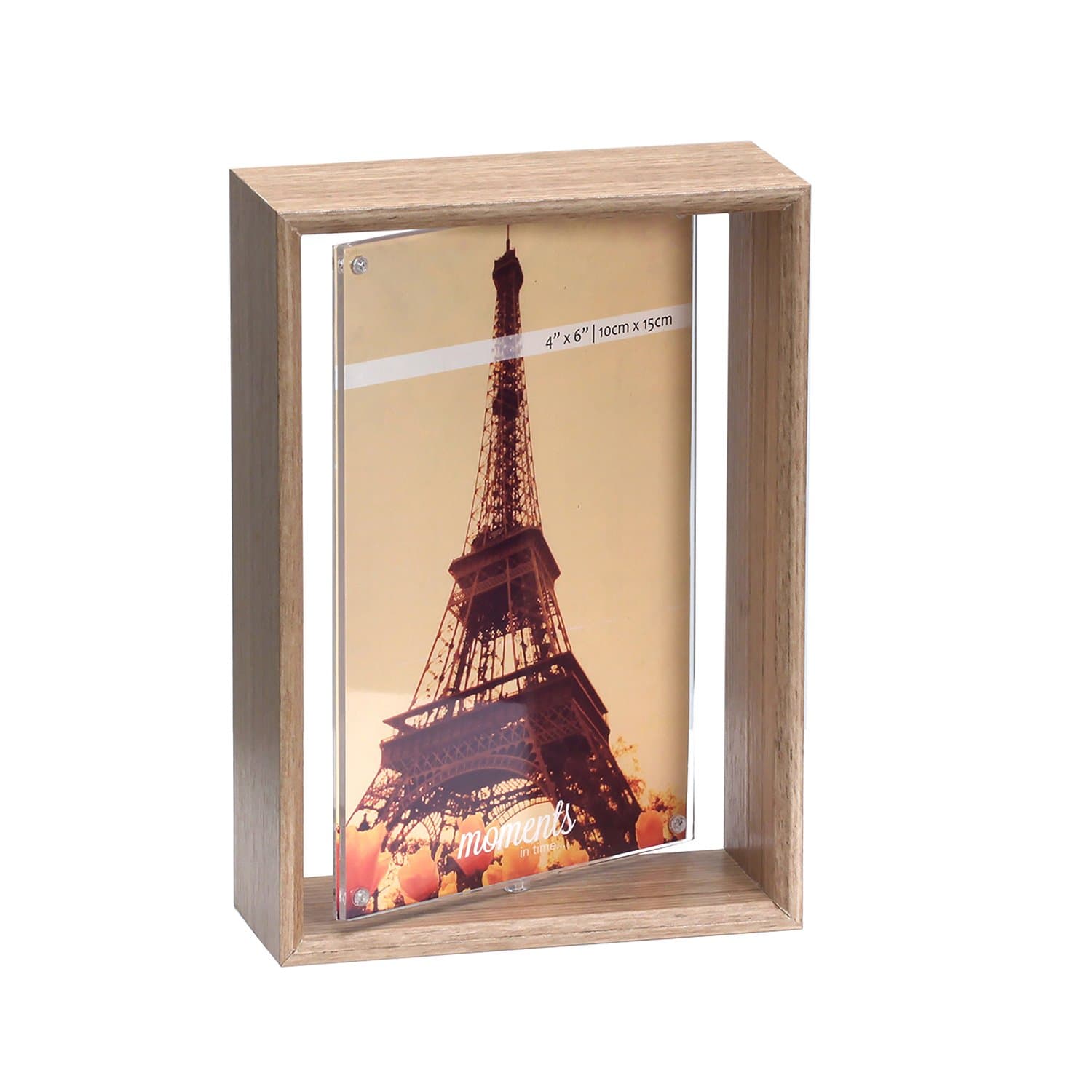 Unique 4"x6" Rotating 2-Sided Spinner Wood Photo Frame w/ Acrylic Sleeve Picture Display Desktop Decoration
