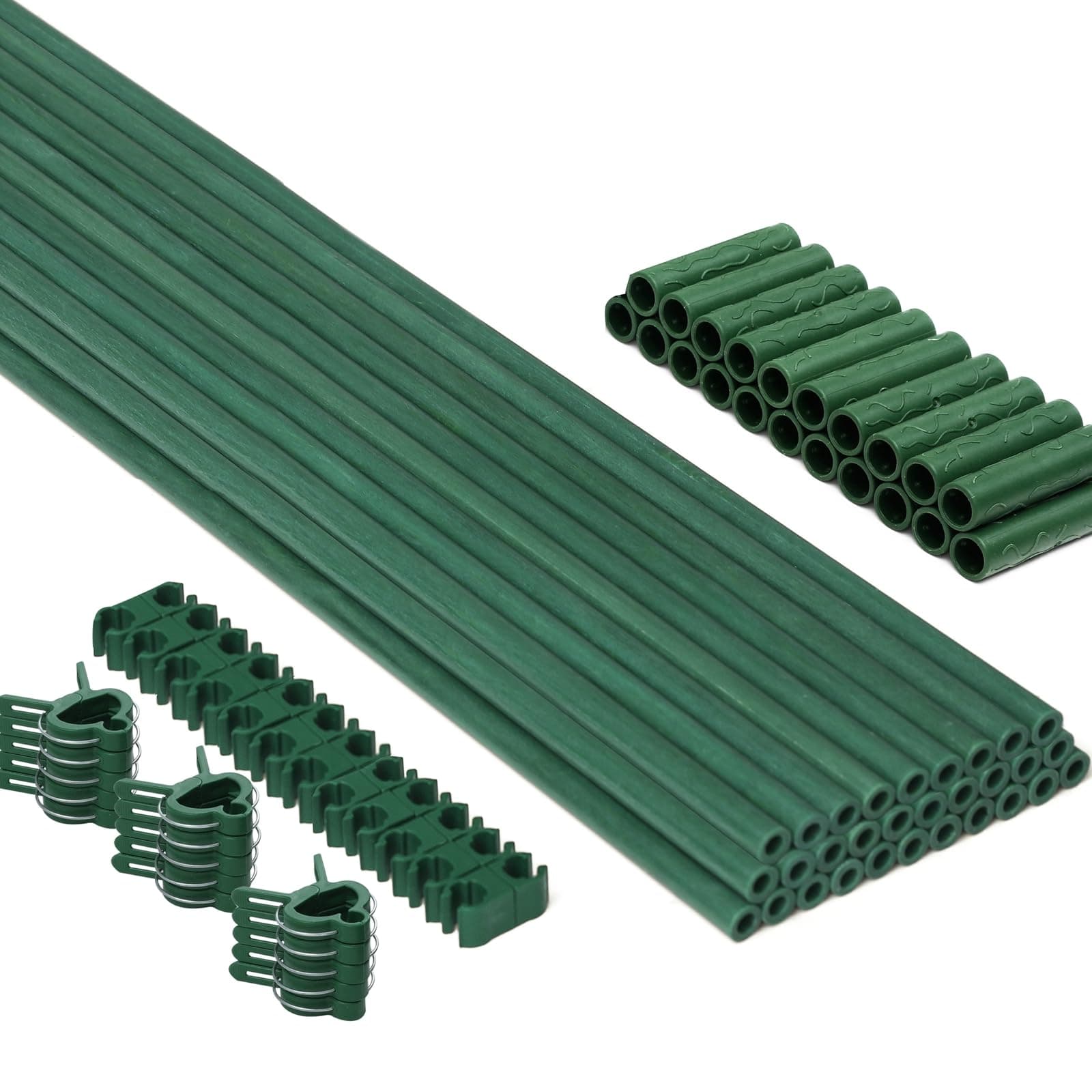 MAXPACE 93pcs Garden Stakes Kit: Includes 30 Sets of Fiberglass Plant Sticks Supports & Accessories for DIY 4ft, 5ft, 6ft, 7ft Stakes for Tomato, Vegetables, Indoor & Outdoor Gardening Supplies
