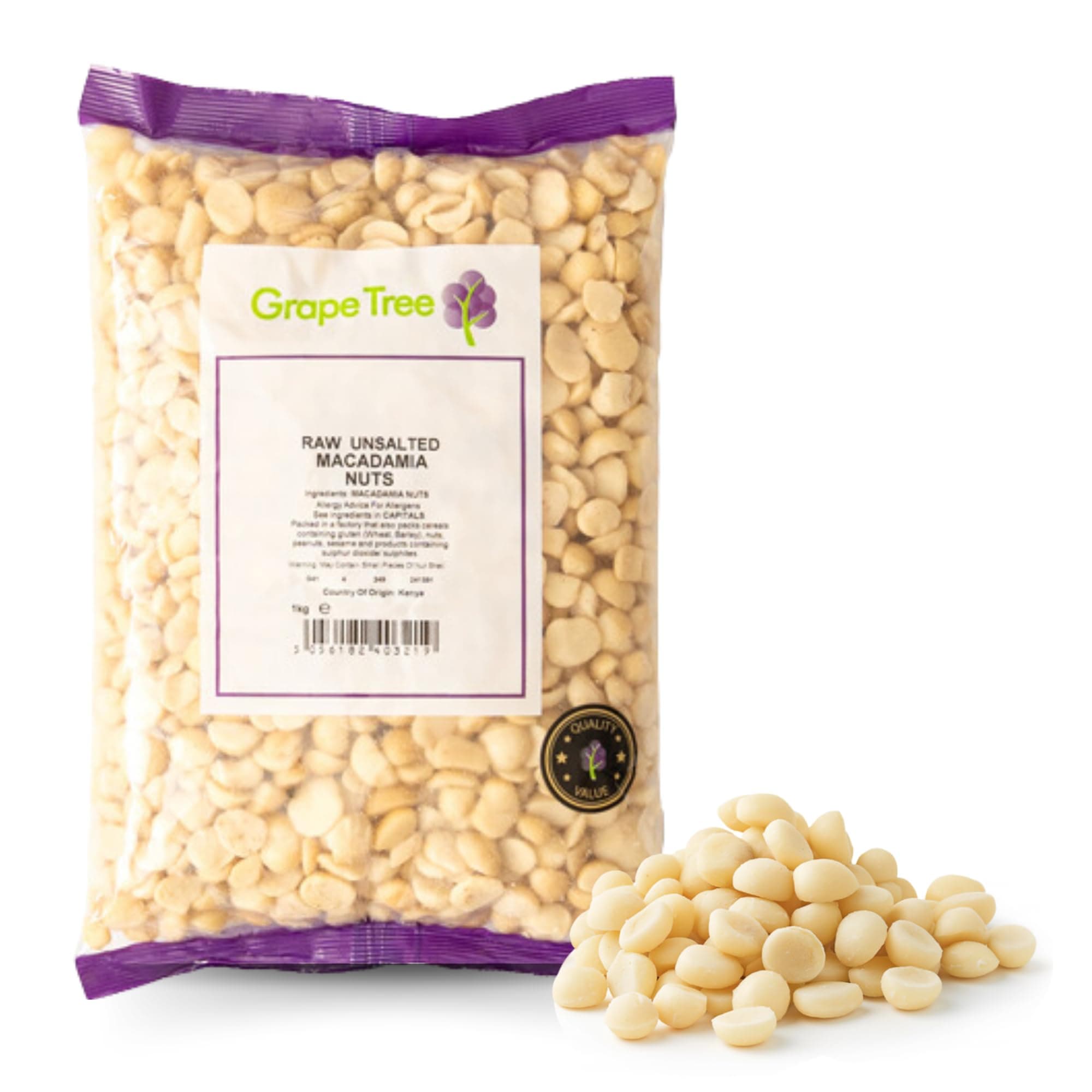 Grape Tree Raw Unsalted Macadamia Nuts 1KG