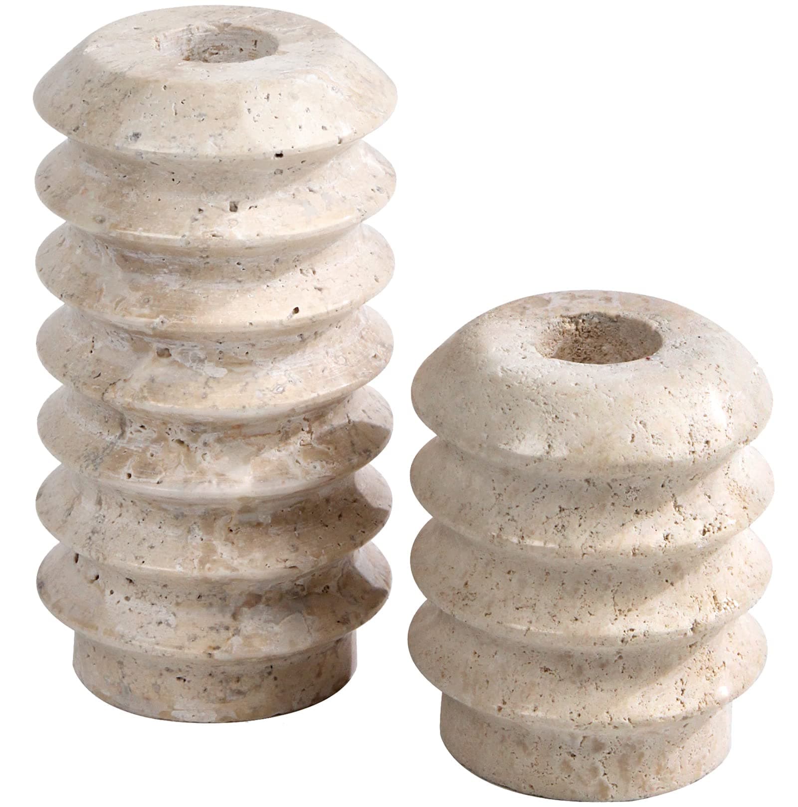 Travertine Candlestick Holders, Set of 2 Natural Stone Candle Holder Decorative Candle Stands for Wedding, Dinning, Party, Table Centerpieces, Fits 3/4'' Thick Candles (Cream White)