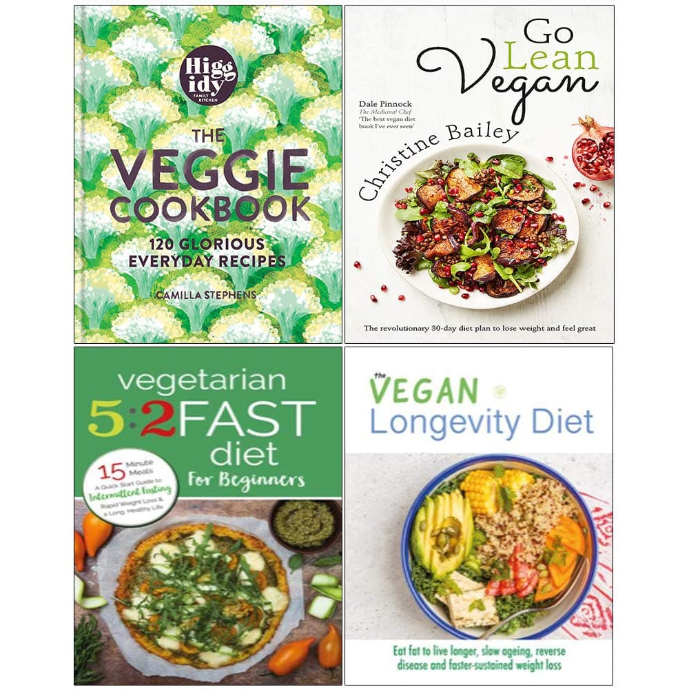 Higgidy The Veggie Cookbook [Hardcover], Go Lean Vegan, Vegetarian 5:2 Fast Diet for Beginners, The Vegan Longevity Diet 4 Books Collection Set