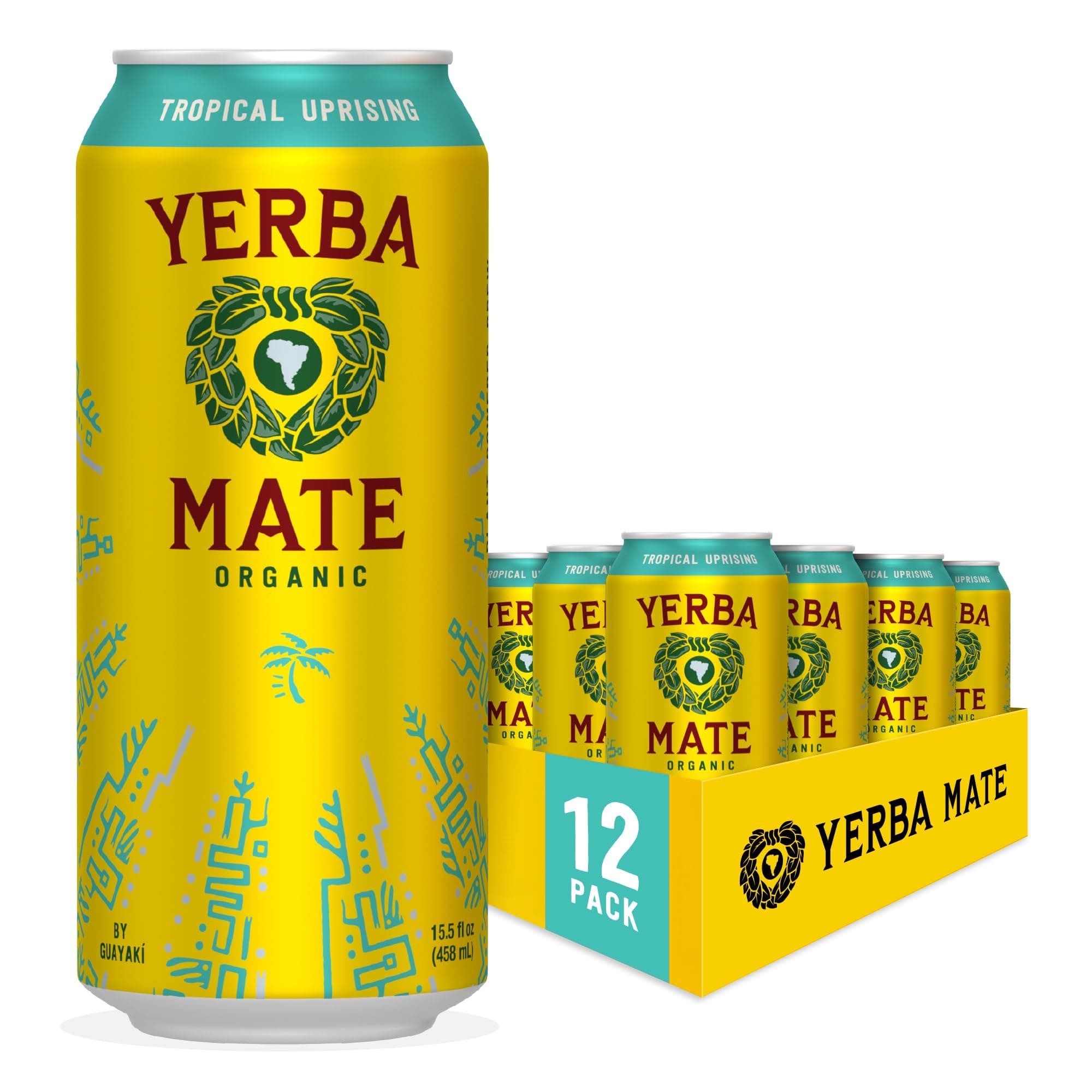 Yerba Madre Organic Yerba Mate, Energy Drink Alternative, Tropical Uprising, 150mg Natural Plant Based Caffeine, Smooth Energy & Focus, No Jitters or Crash, 15.5 Oz (Pack of 12) (Packaging May Vary)