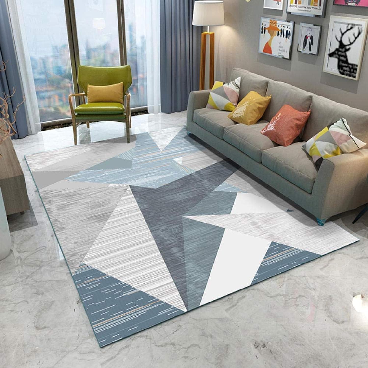 Modern Style Rugs Blue gray abstract geometric 8MM thickness Home Accessories in Soft Touch Living bedroom Room Rug 200x300CM (Size : 80x120CM)