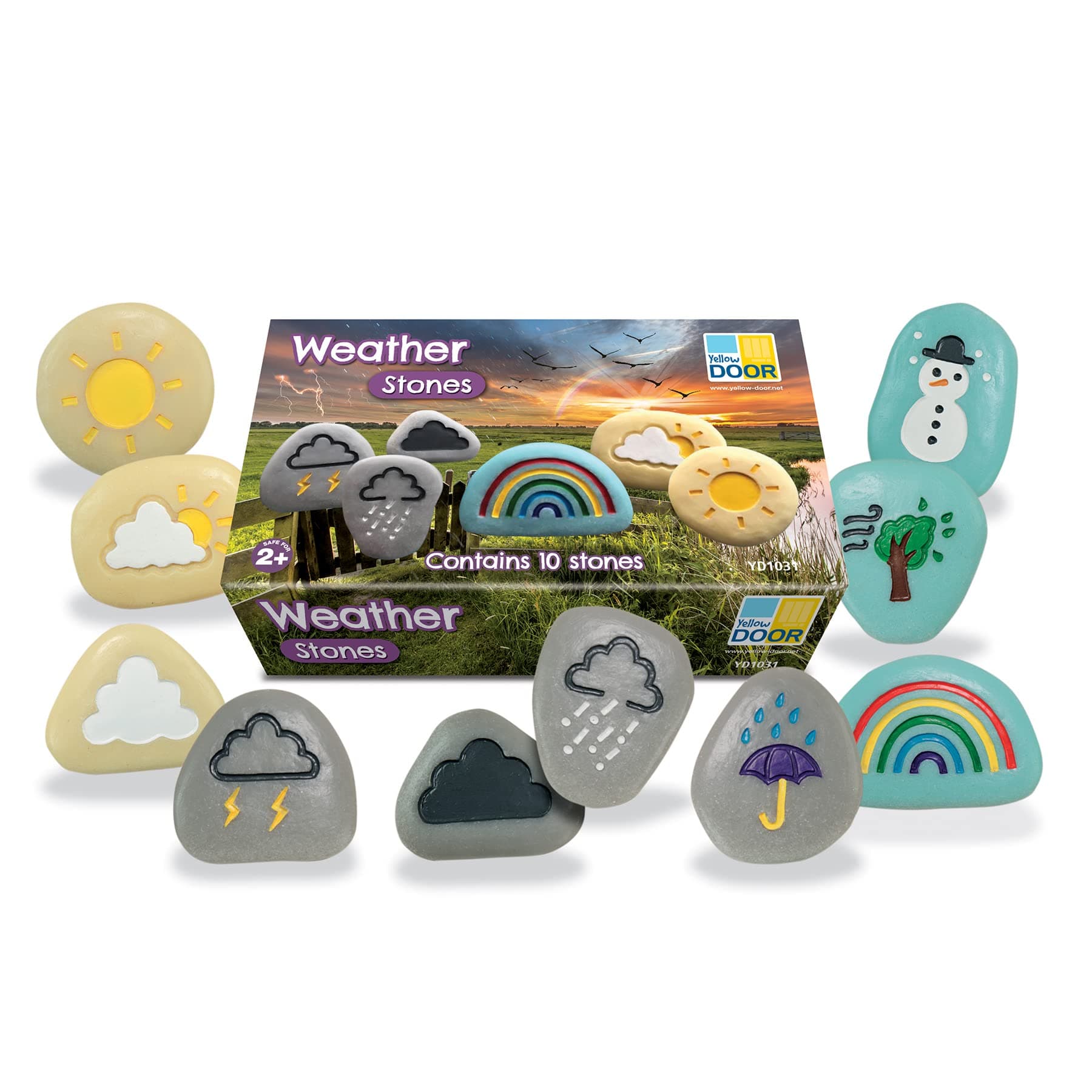 Weather Stones | STEM | Early Educational Toys for Kids Age 2 3 4 5 | Outdoor Science Play | Set of 10 Weather Forecast Symbols | Cloud, rain, Rainbow, Snow, Sun, Thunderstorm, Wind
