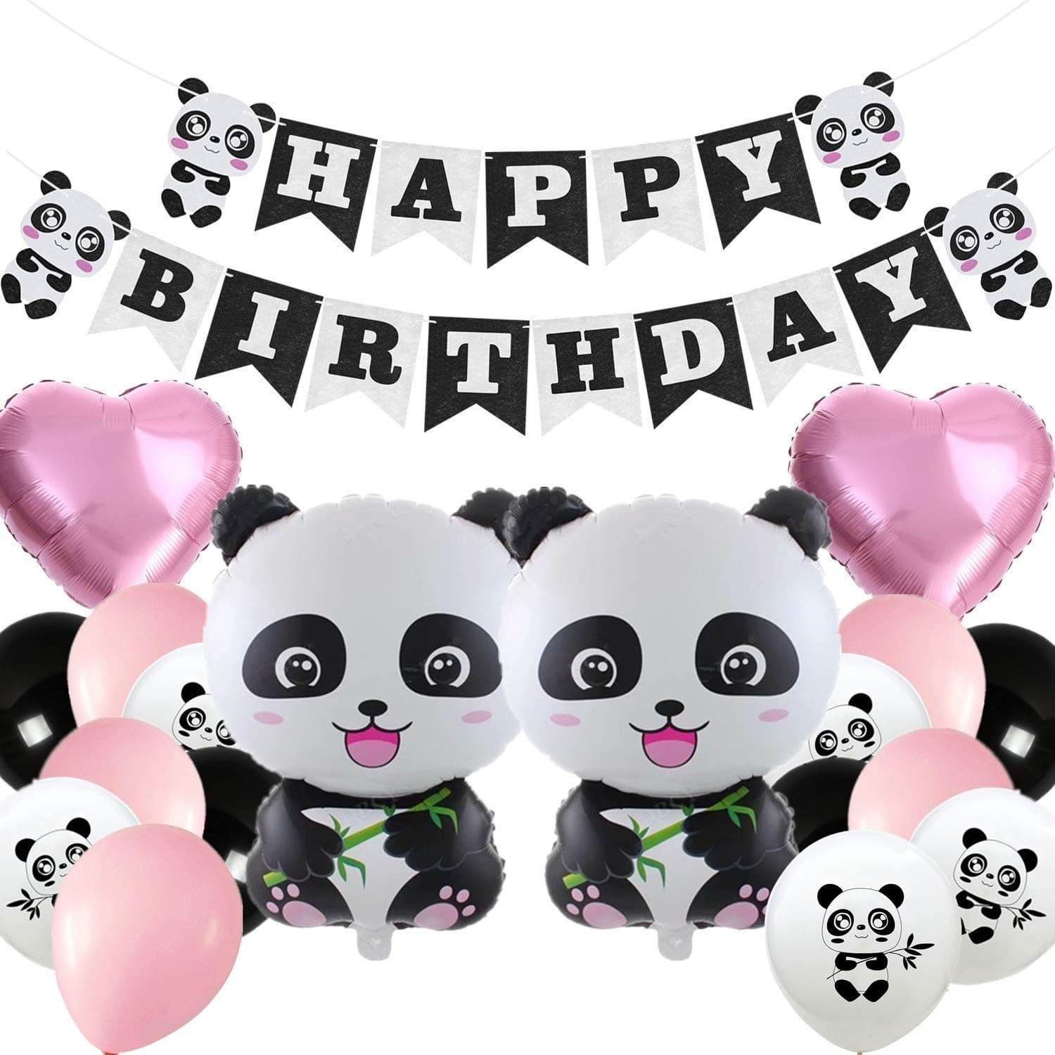 Panda Birthday Party Decorations Banner & Balloons for Black and Pink Girls Baby Shower Nursery Decor…