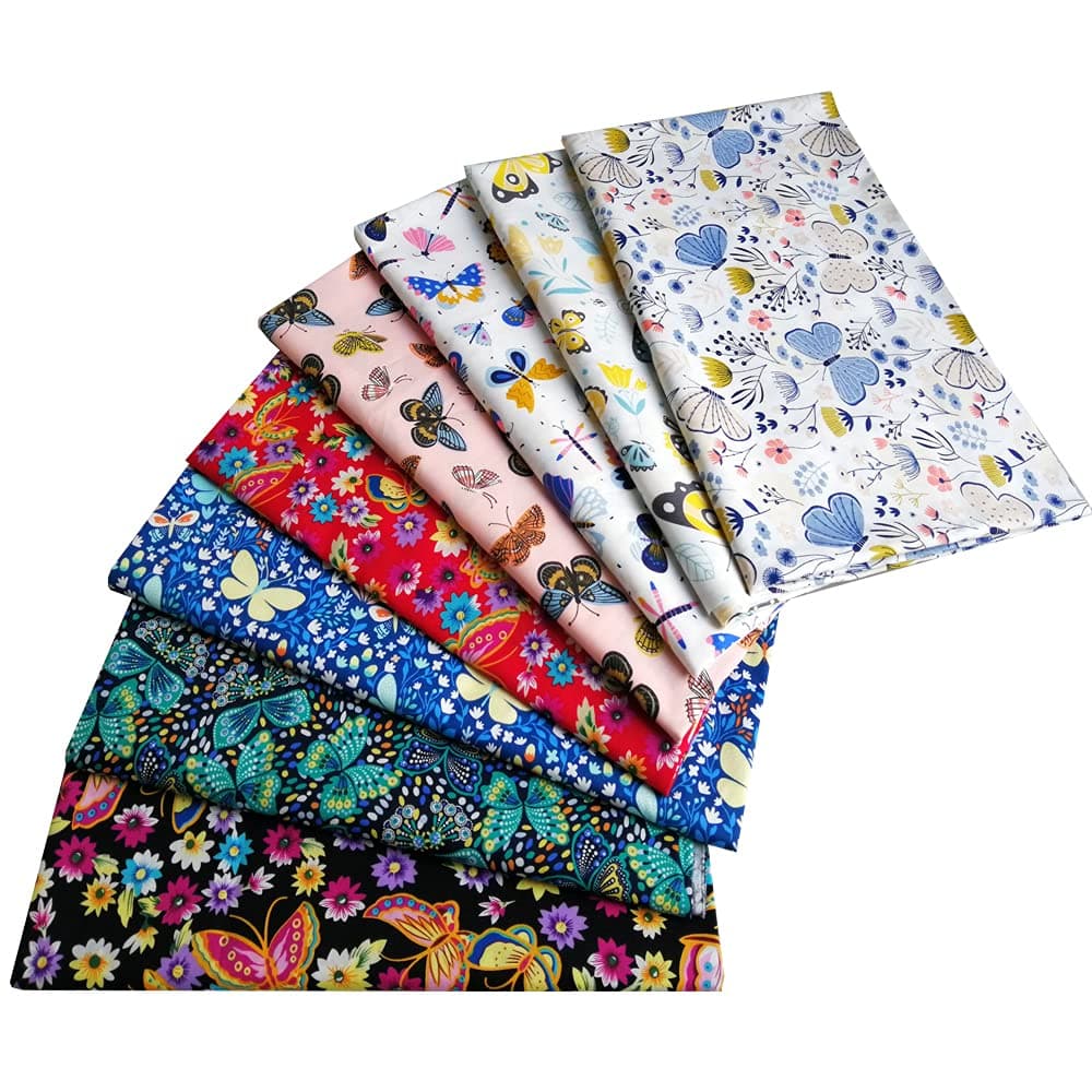 18" x 22" Fat Quarters Cotton Fabric Bundles for Sewing &Quilting, 8 PCS Butterflies Patchwork Fabric Squares