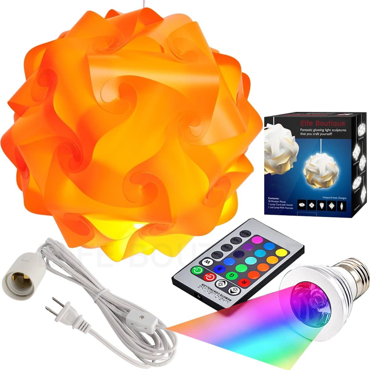 Puzzle Lights Kit, Modern Jigsaw Puzzles Lamp with 12 Feet Cord and Remote Control 16 Color Changing LED Light Bulb Kit, M Size, Orange