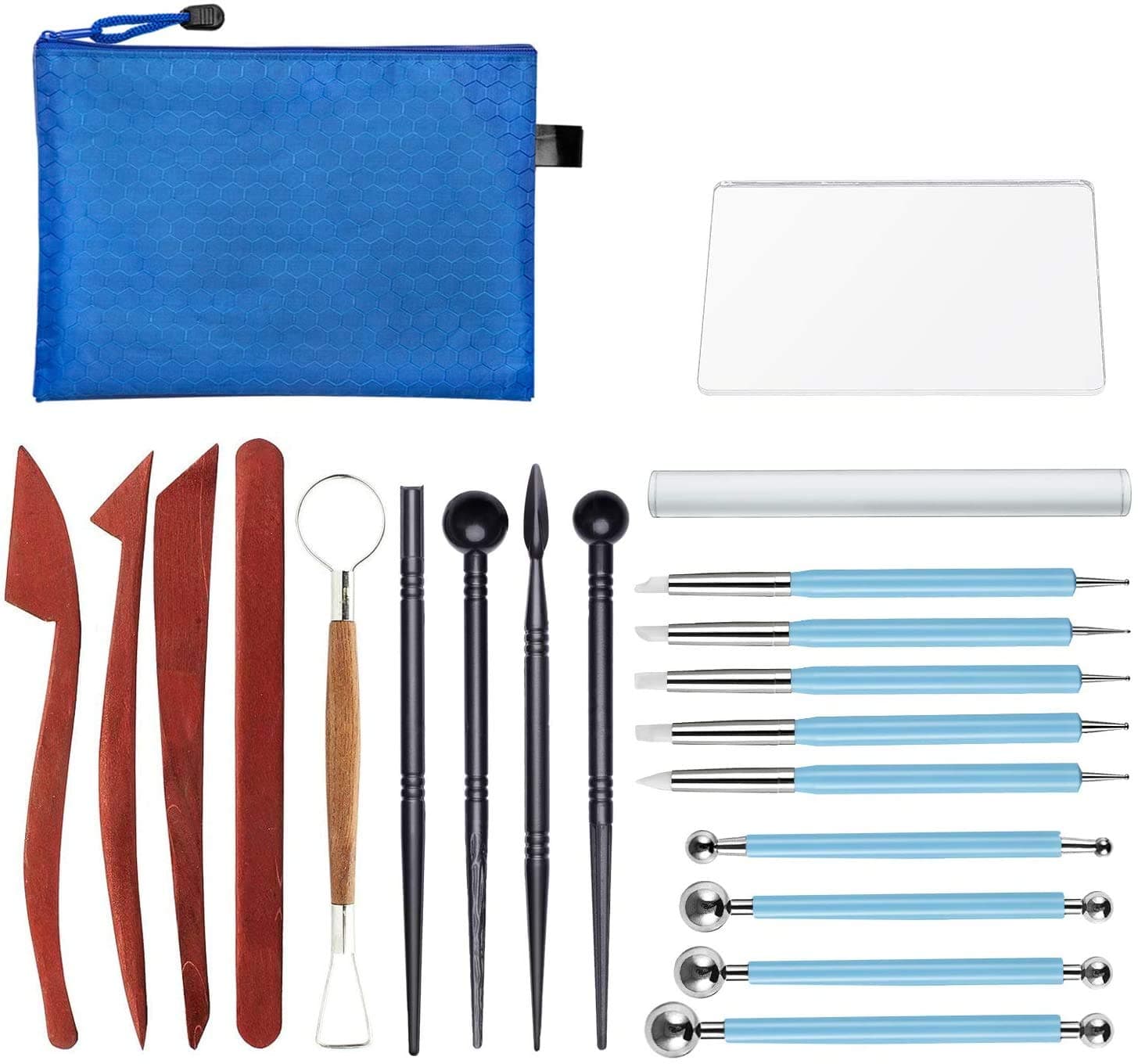 20 Pieces Modeling Clay Sculpting Tools Set Polymer Clay Tools Include Carving Modeling Tools, Pottery Tools,Ball Stylus Dotting Tools with a Zip Pouch for Pottery Sculpture