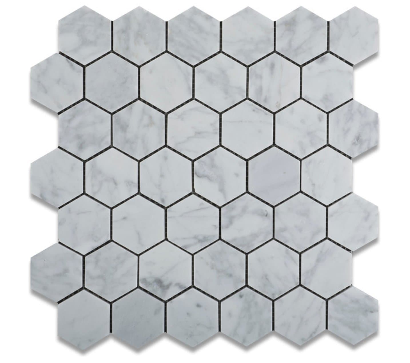 Carrara White Marble 2 Inch Hexagon Mosaic Tile - Honed
