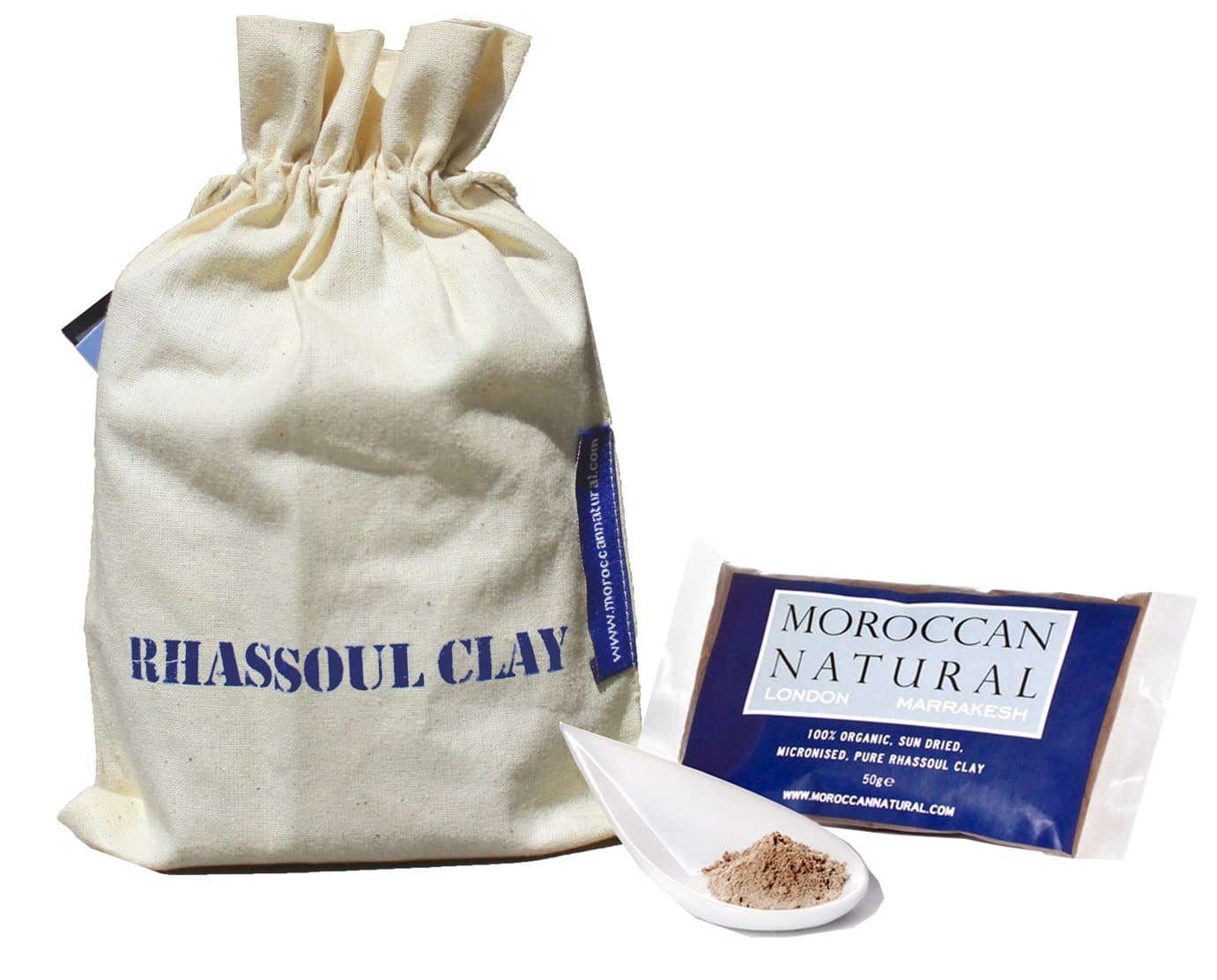 Rhassoul Clay: Natural, Sun Dried and Micronised. Sourced directly from the Atlas Mountains (200g: 4 x 50g sachets)
