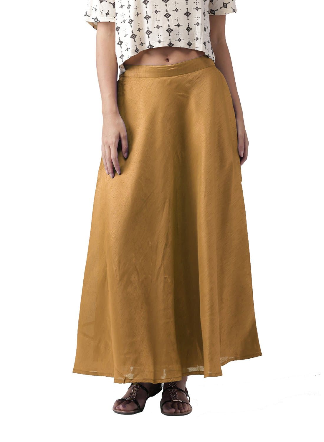 Vastraa Fusion Women Solid Chanderi Fabric Long Skirt with Inner Lining - Available in 16 Colours; Freesize (28 to 44 inches Waist)