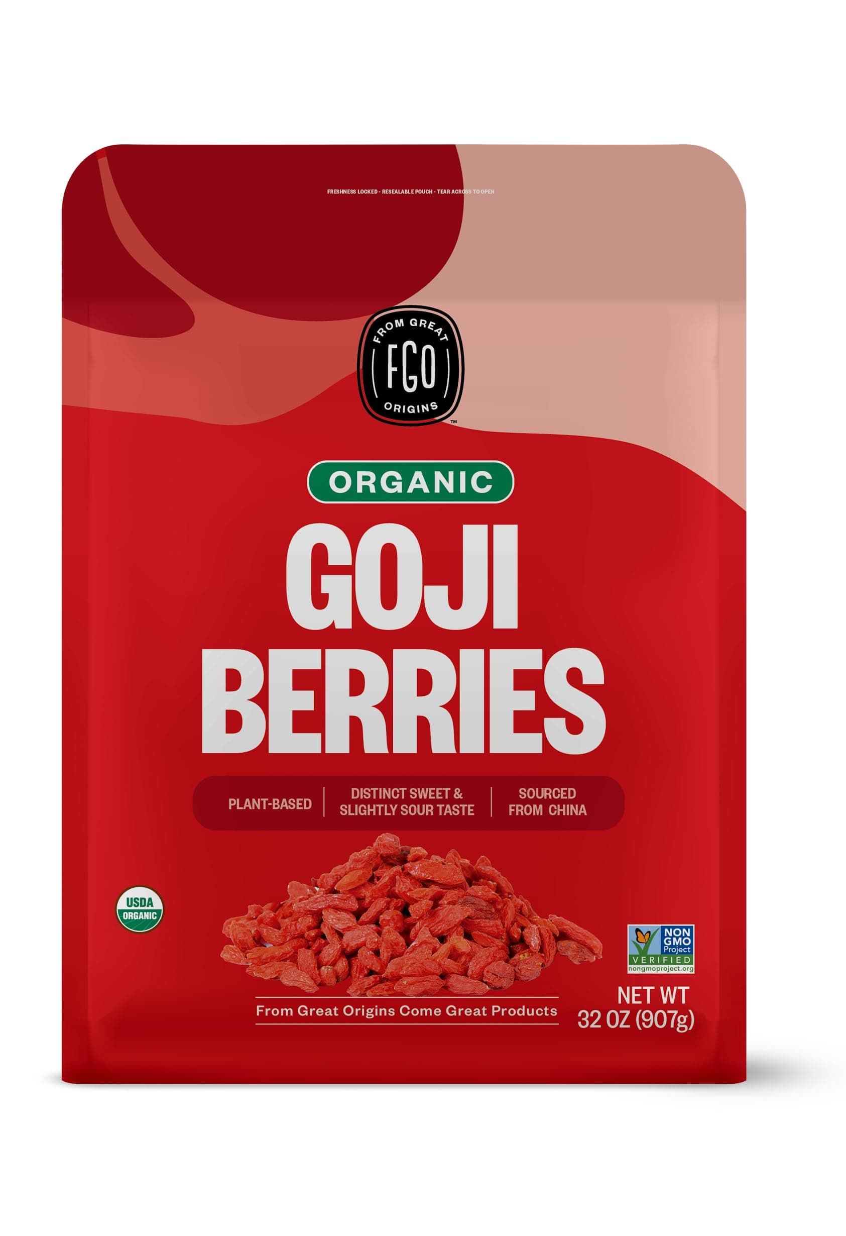 FGOOrganic Goji Berries, Large & Chewy, 100% Raw from Ningxia, 32oz (Pack of 1)