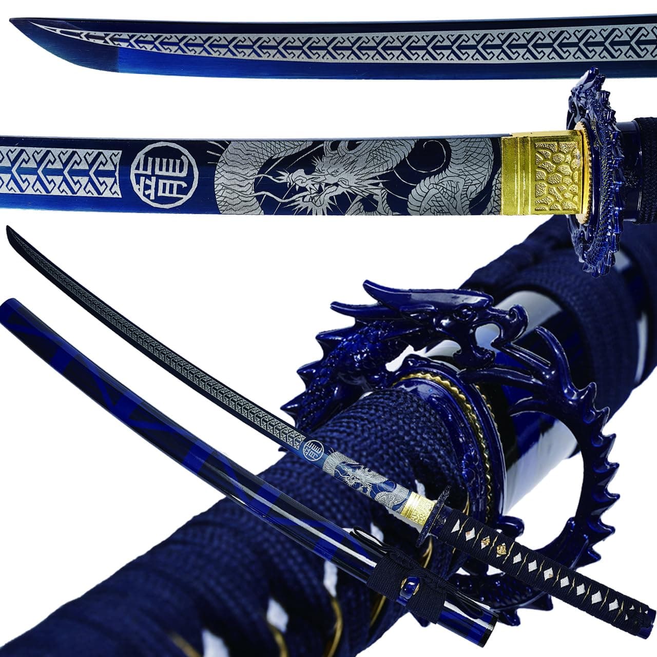 1045/1060 Clay Tempering high Carbon Steel Hademade Heat Tempered Full Handmade Hand Forged Japanese Katana Authentic ，Full Tang,Functional,Practical Blue