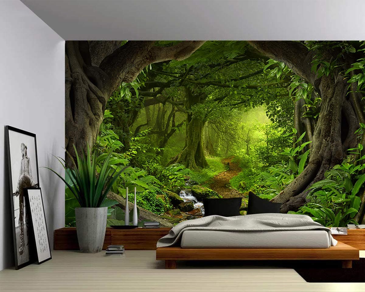 PictureSensations.com Picture Sensations Canvas Texture Wall Mural, Landscape Fantasy Enchanted Magical Forest, Self-Adhesive Vinyl Wallpaper, Peel & Stick Fabric Wall Decal - 144x96
