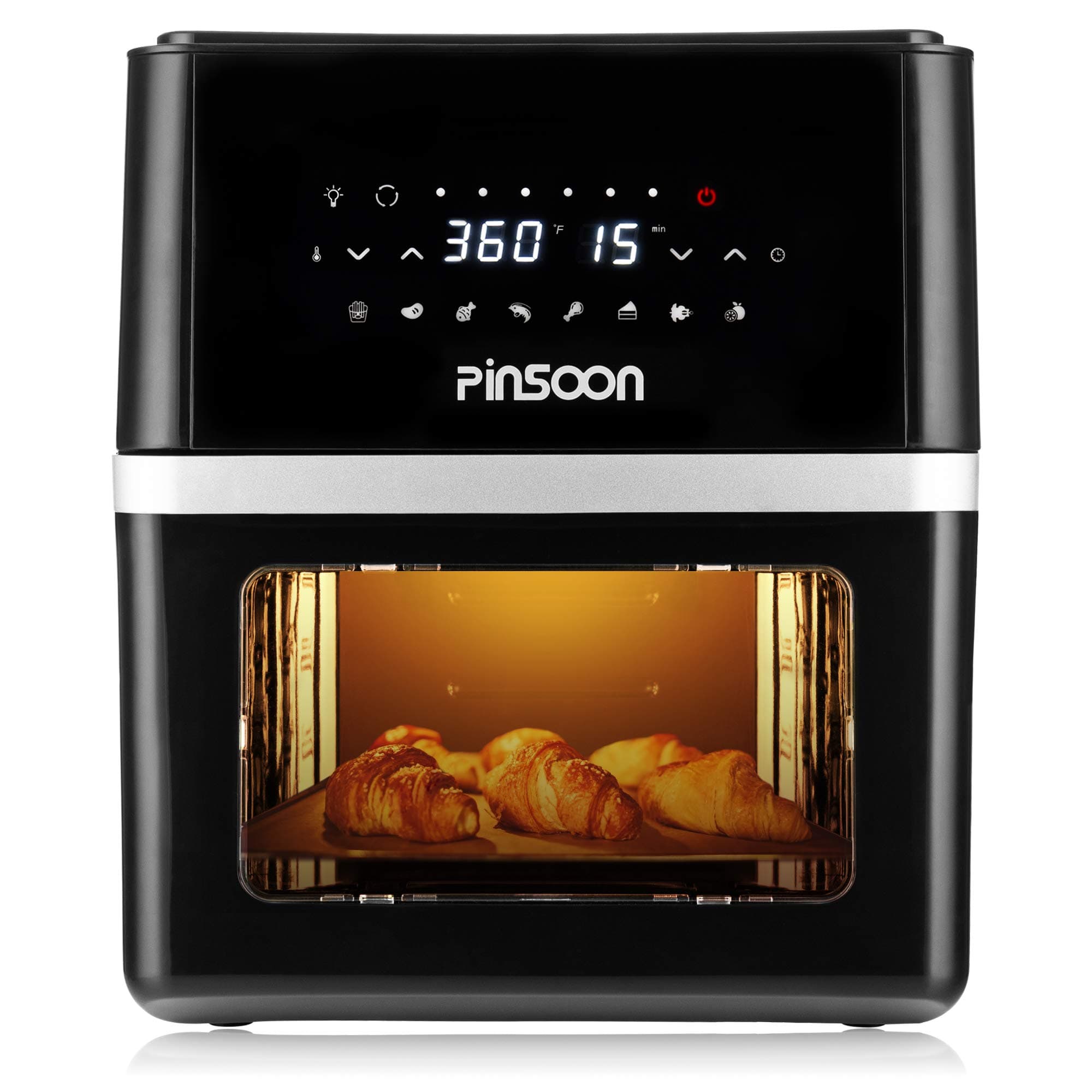 PINSOON Air Fryer Oven 10 QT with 31 Recipes, 360 degree Of Super-Heated Cyclonic Air, 8 Cooking Presets and 11 Accessories, LED Touch Screen and Auto-Shutoff Safety System