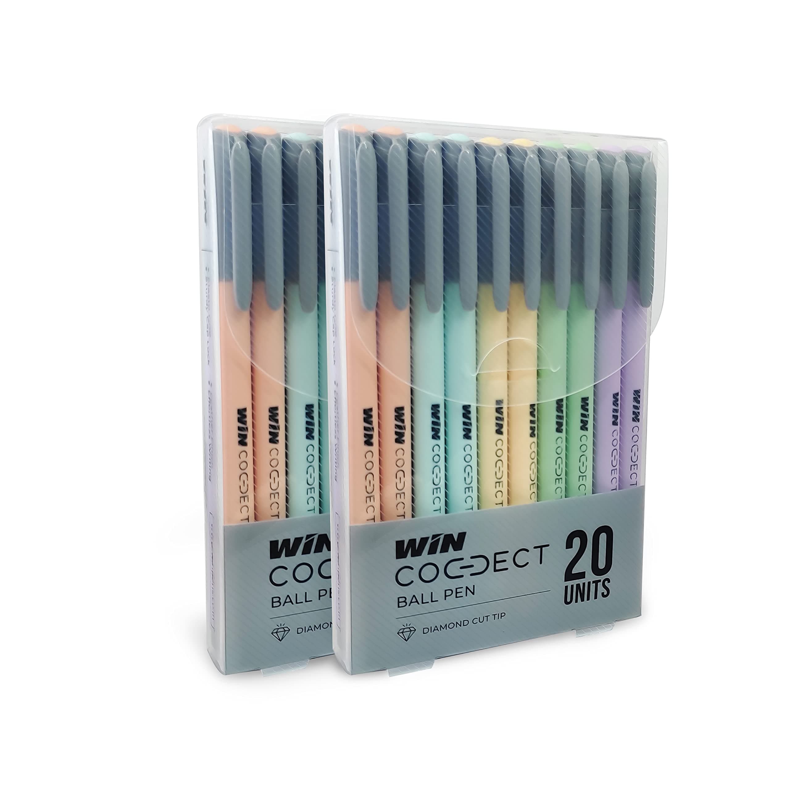 WIN Connect Ball Pens | 40 Blue Ink Pens | 0.7mm Tip | Diamond Cut Tip | Modern Matter Vibe | Smooth Writing | Elastic Grip | Perfect for Kids | Ideal for School, Office & Business | Premium