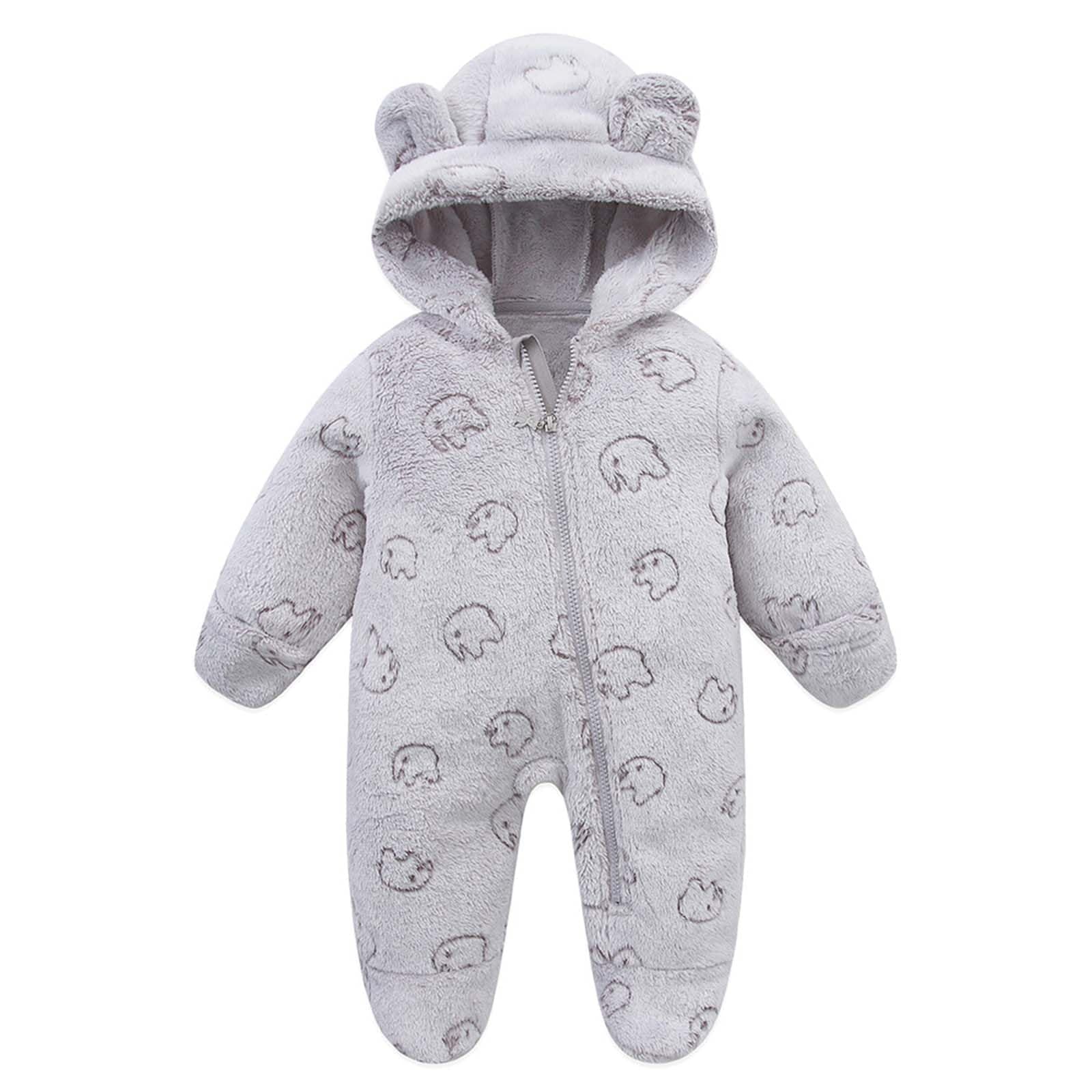 Azonee Newborn Baby Bear Onesie, Newborn Baby Fleece Footie, Snowsuit Winter Onesie, Thin Fleece Footie Romper, Hooded Jumpsuit, Bodysuit Winter Outwear for Girls Boys