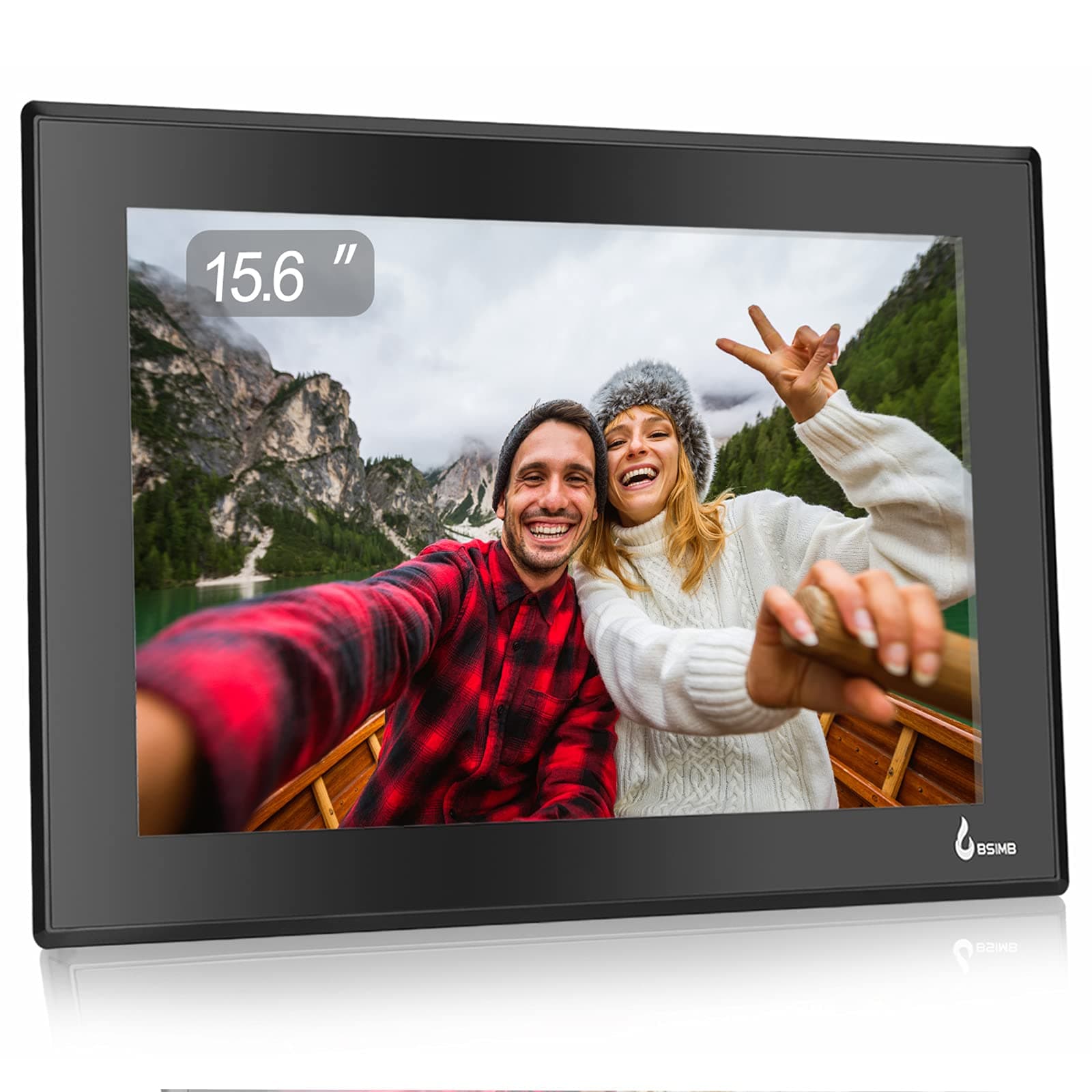 BSIMB 15.6 Inch Large WiFi Digital Picture Frame, Smart Digital Photo Frame with 1920x1080 FHD IPS Touch Screen, Wall-Mountable, Email Photos or Send Video Clips/Pictures via App from Anywhere